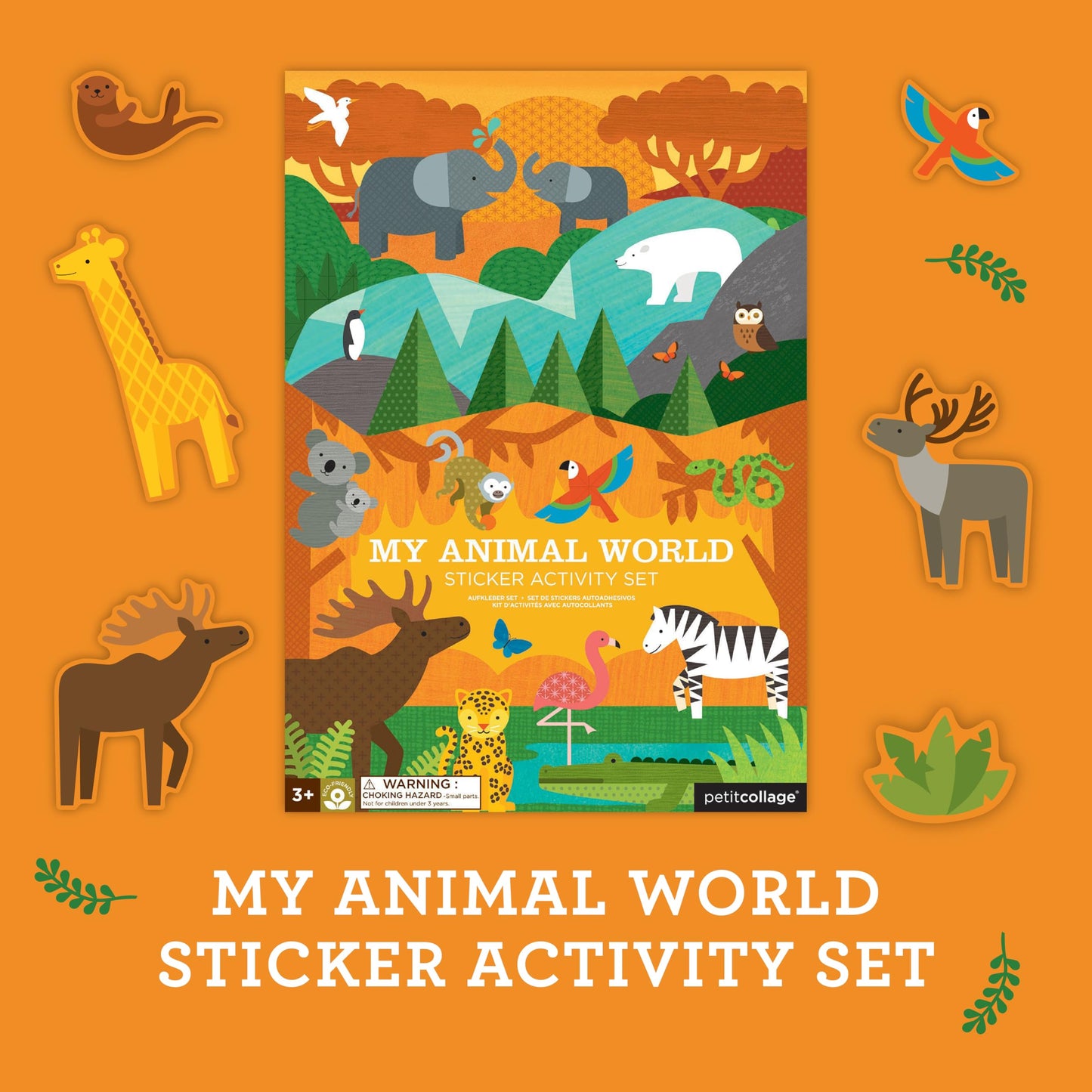 Petit Collage Sticker Activity Book, My Animal World - Giant Fold Out Sticker Book for Kids, Includes Over 100 Reusable Stickers - Activity Toys