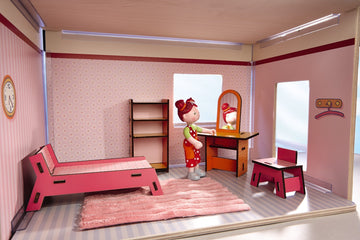 HABA Little Friends Beauty Corner - 4 Pc Dollhouse Furniture Set with Bed & Vanity
