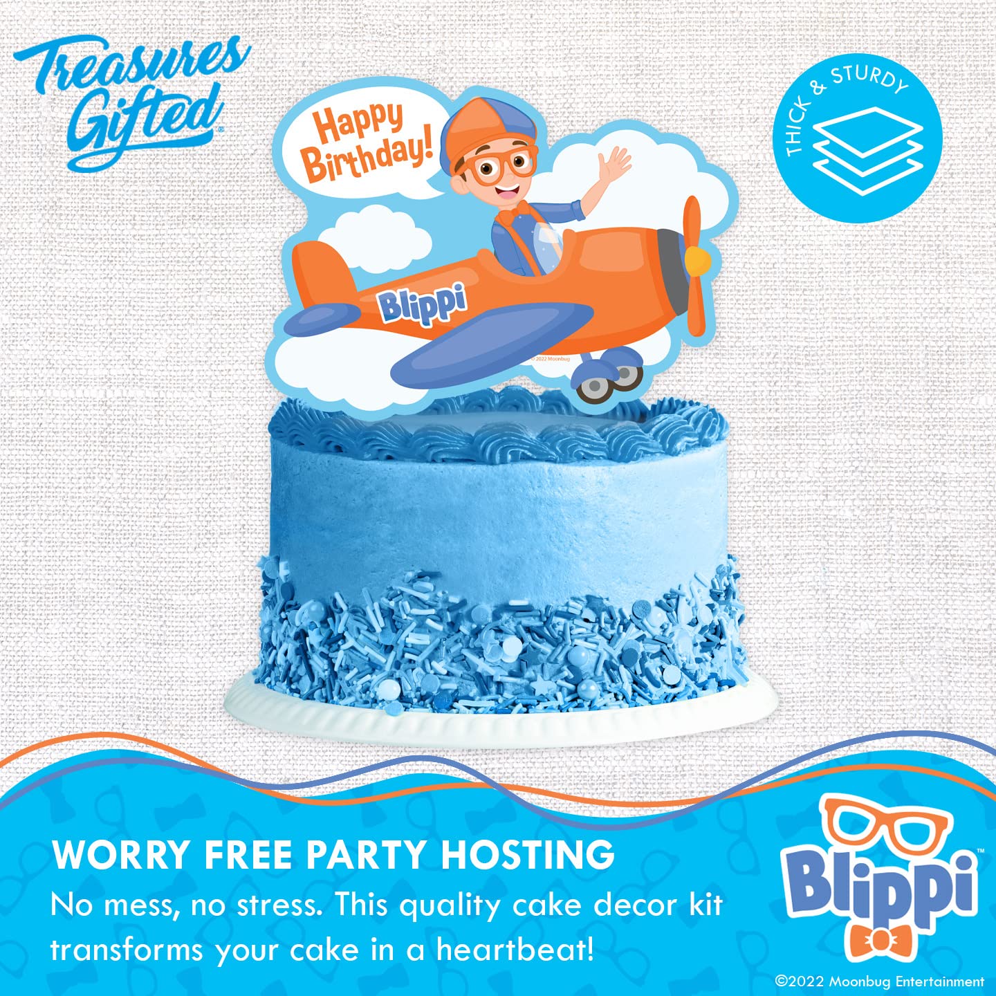 Treasures Gifted Officially Licensed Blippi Birthday Decorations Vehicle - Cake Topper Set - 1 Blippi Cake Topper & 24 Cupcake Toppers & Wrappers