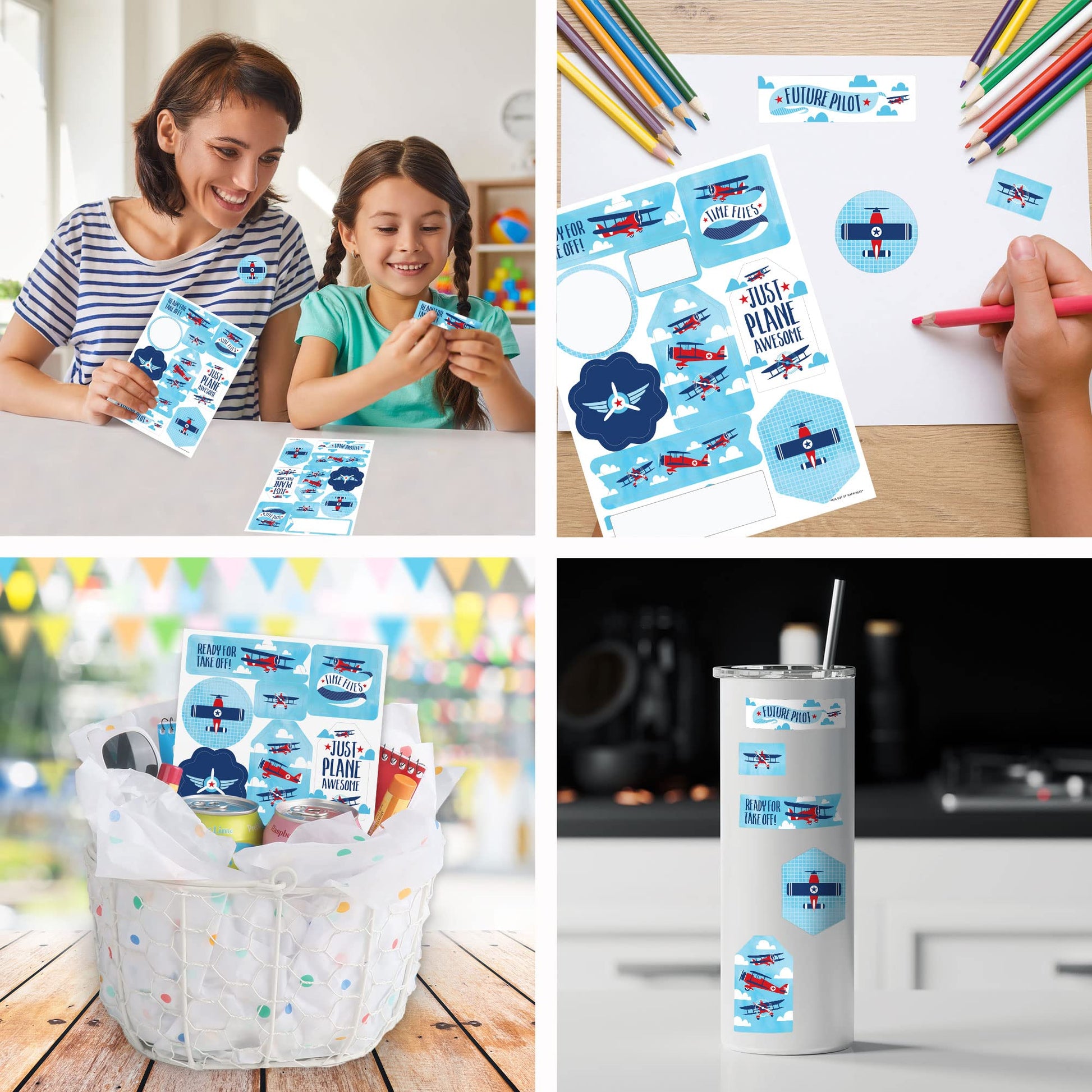 Big Dot of Happiness Taking Flight - Airplane - Vintage Plane Baby Shower or Birthday Party Favor Sticker Set - 12 Sheets - 120 Stickers