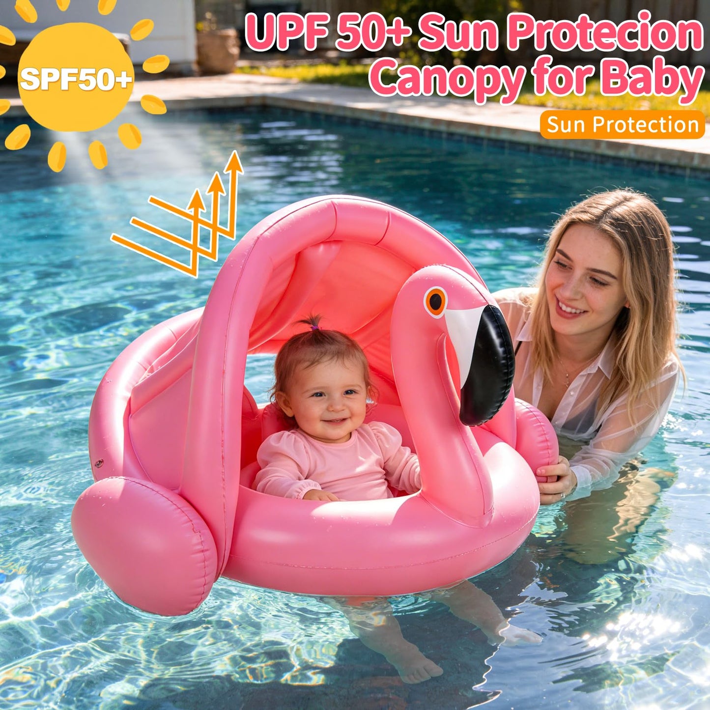 Flamingo Baby Float with Canopy,Baby Pool Float