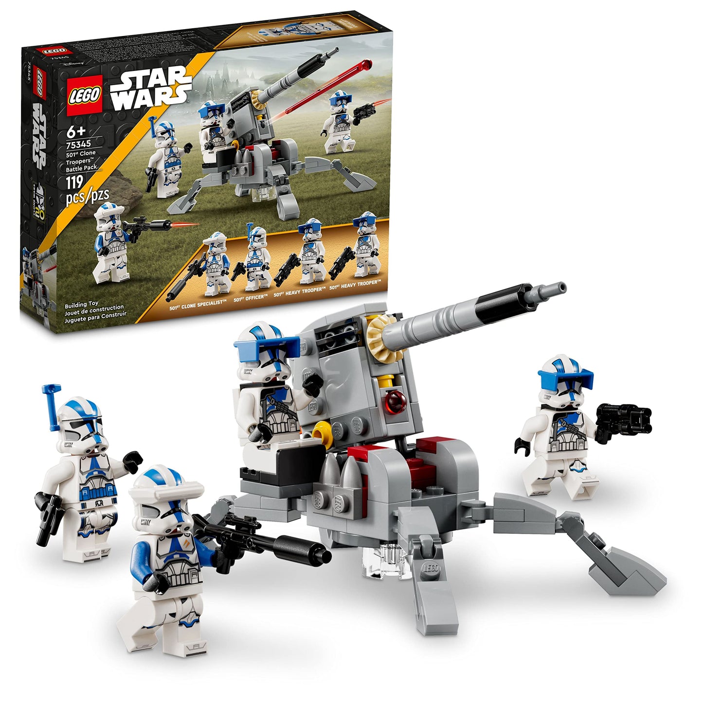 LEGO Star Wars 501st Clone Troopers Battle Pack Toy Set, Buildable AV-7 Anti Vehicle Cannon, with 4 Clone Trooper Minifigures, Portable Travel Toy,