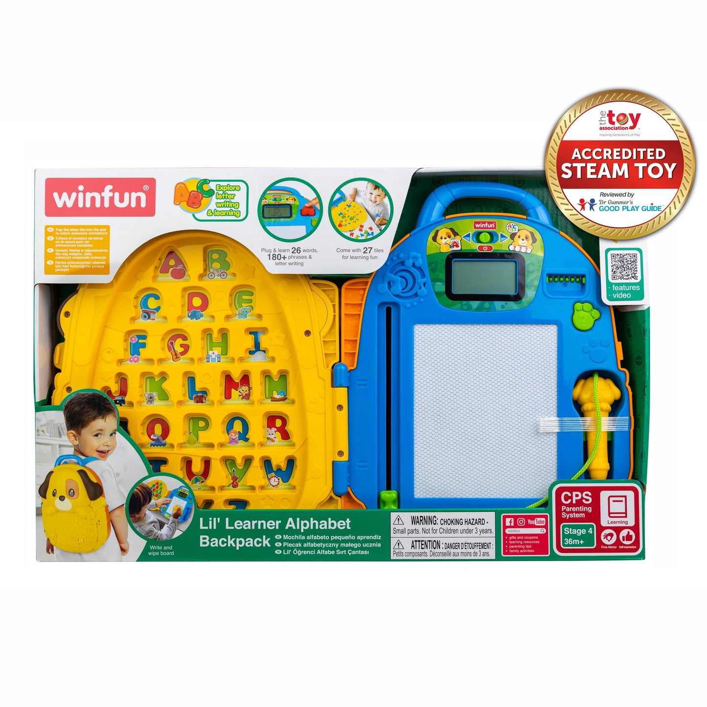 Winfun Lil Learner Alphabet Backpack for Toddlers 3+ Interactive Learning Backpack with 27 Tiles 26 Words 180+ Phrases Letter Writing Features Fun