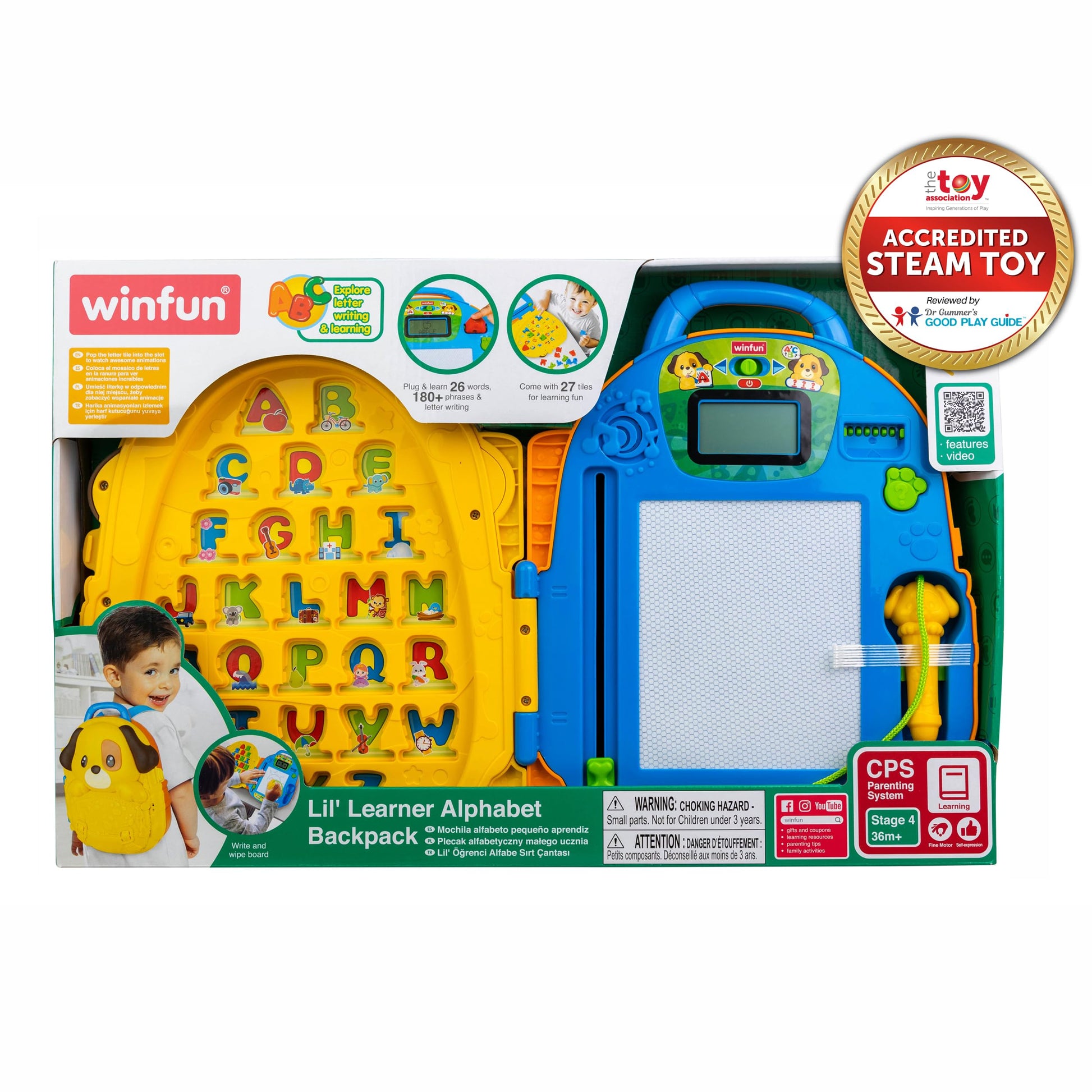 Winfun Lil Learner Alphabet Backpack for Toddlers 3+ Interactive Learning Backpack with 27 Tiles 26 Words 180+ Phrases Letter Writing Features Fun