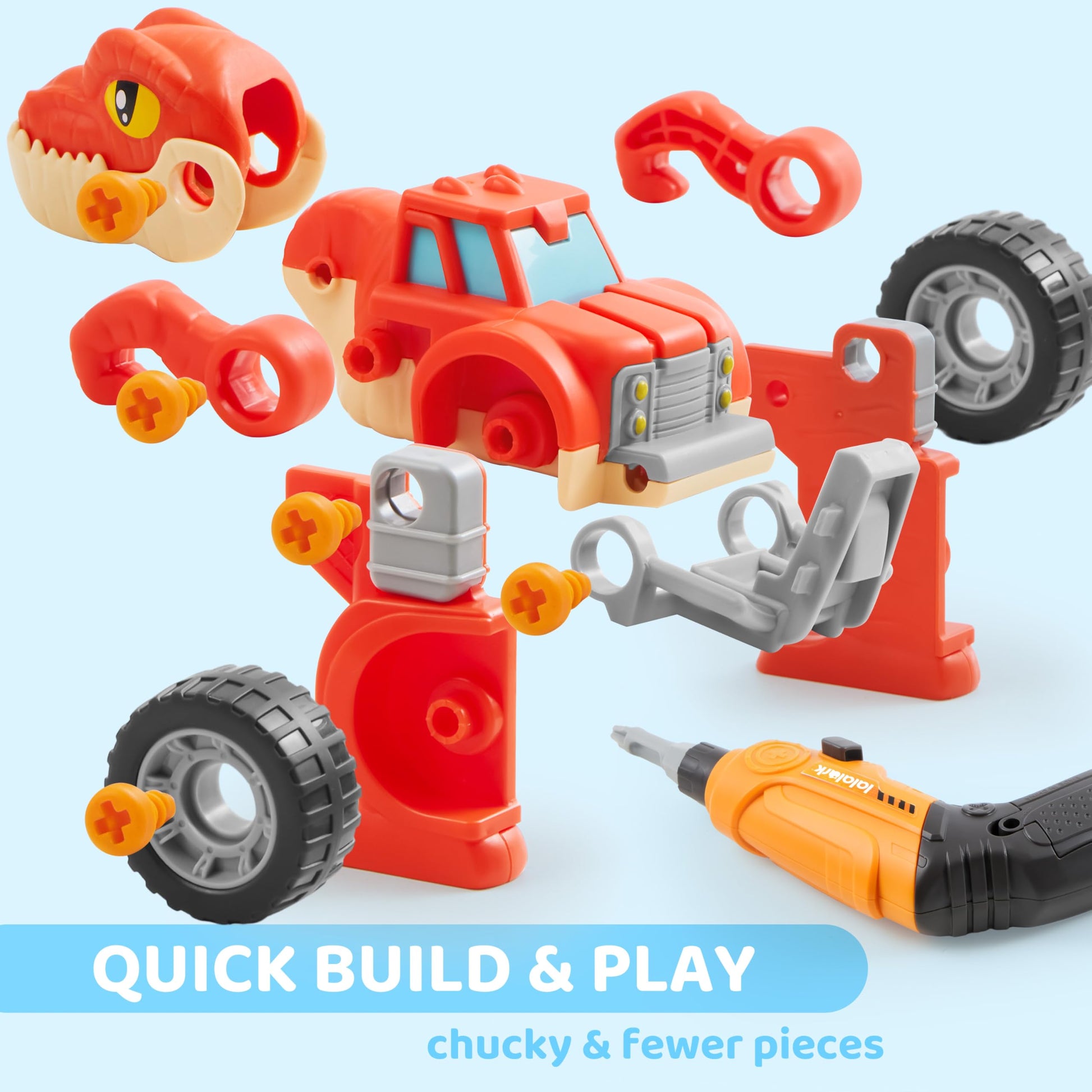 lalalark Dinosaur Cars, Dinosaur Toys for Kids 3-5, Take Apart Construction Building Toy with Electric Drill, STEM Educational Transform Car Playsets