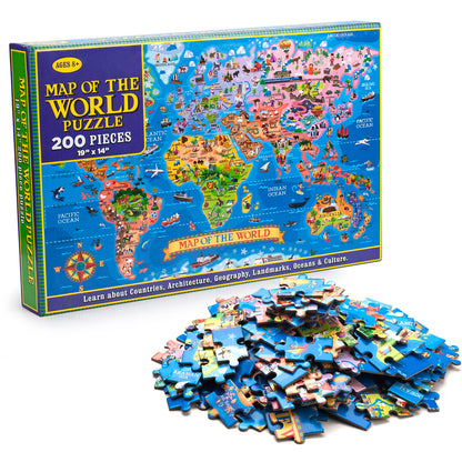MOTYAWN 200 Pieces World Map Puzzle for Kids & Adults, World Map Jigsaw Puzzle Floor Puzzles Toddler Geography Educational Toys for Boys and Girls