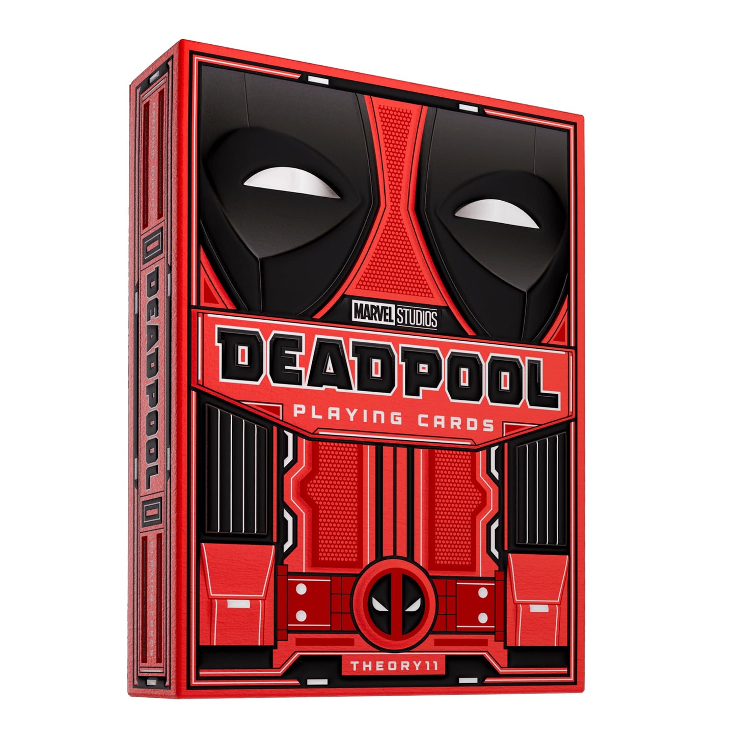 theory11 Deadpool Playing Cards - Red Suit Superhero Poker Deck with Silver Foil Box, Custom Art, Magic, Cardistry, Game Night Gift for Marvel Fans