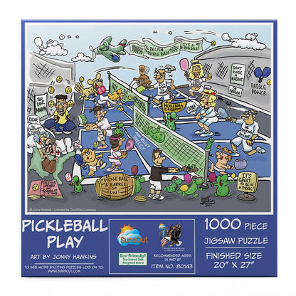 SUNSOUT INC - Pickleball Play - 1000 pc Jigsaw Puzzle by Artist: Jonny Hawkins - Finished Size 20" x 27" - MPN# 80143