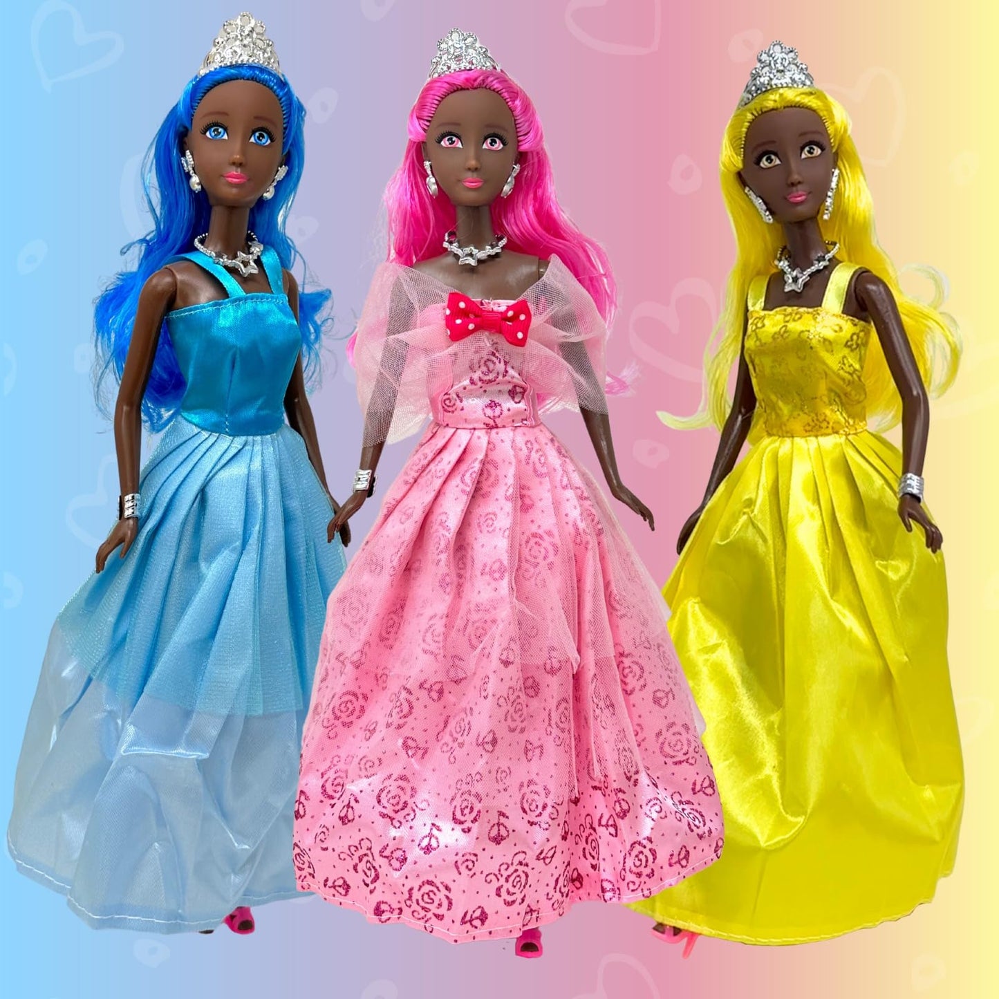 Princess Doll Set for Girls, 3 Little Dolls for Dollhouse Fairy Tale | 11.5” Princess Dolls for 3-12 Year Old Girls | Princess Toy Dolls with Pretty