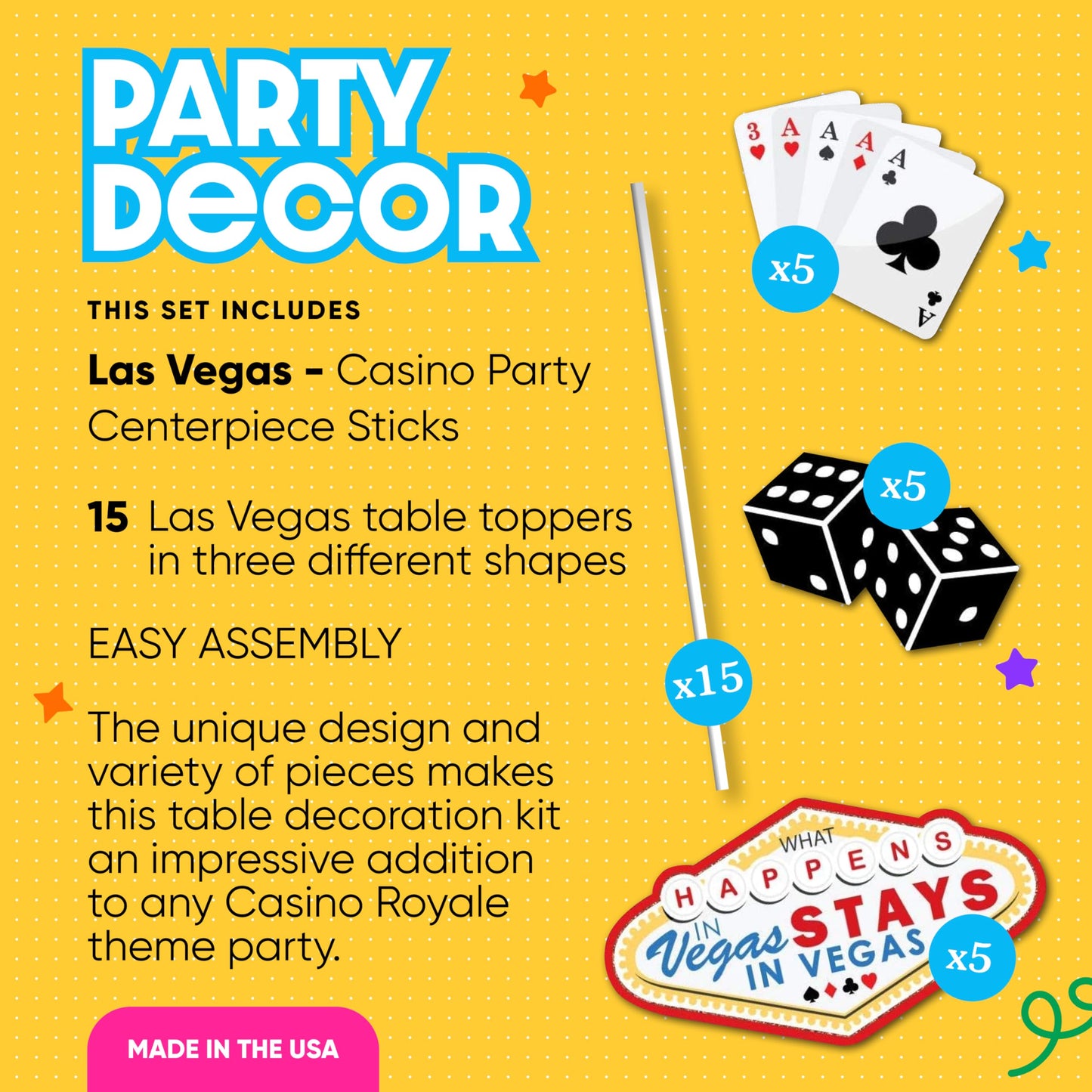 Big Dot of Happiness Las Vegas - Casino Party Centerpiece Sticks - Table Toppers - Set of 15