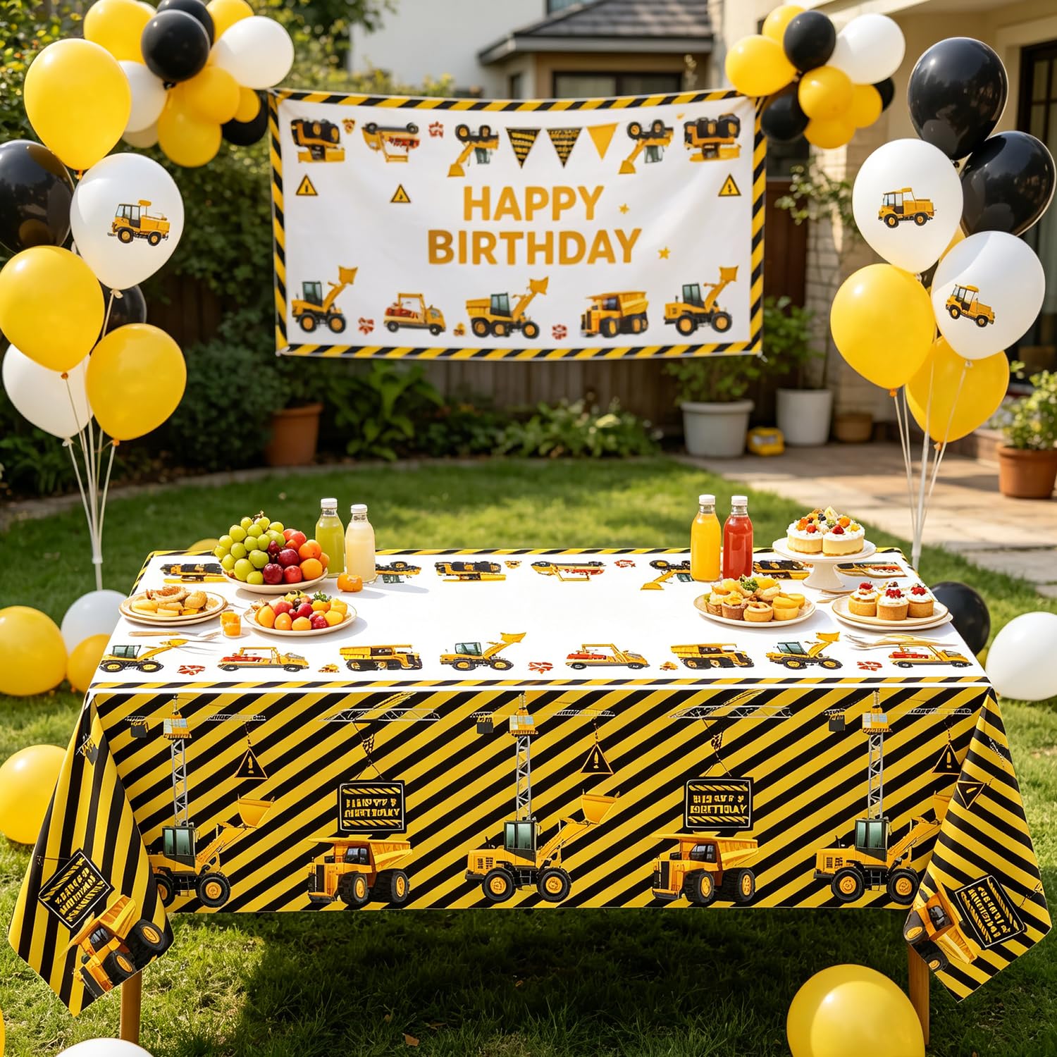 Inspireyee 4 Pack Construction Happy Birthday Tablecloth Dump Truck Birthday Table Covers Tractor Plastic Tablecloth Construction Themed Birthday