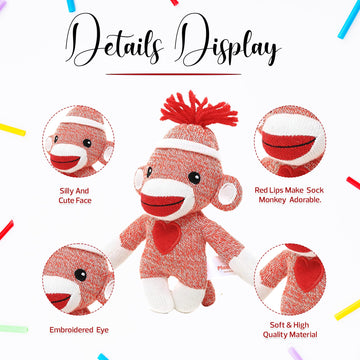 Made By Aliens Adorable Sock Monkey 6 Inches, The Original Traditional Hand Knitted Stuffed Animal Toy Gift-for Kids, Babies, Teens, Girls and Boys