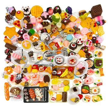 HUADELAIMA 200 Piece Dollhouse Miniature Food Pretend Fast Food Toy Set Burger Fries Milk Cake Egg Bread Pizza Coffee etc Doll Food Kitchen