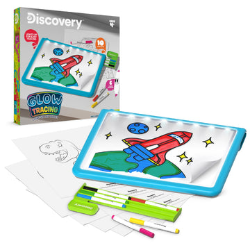 Discovery™ Glow Tracing Light-Up Art Tablet - Includes 10 Templates, 10 Blank Sheets, 6 Washable Markers| Writing Drawing Tablet for Kids| Craft Kit