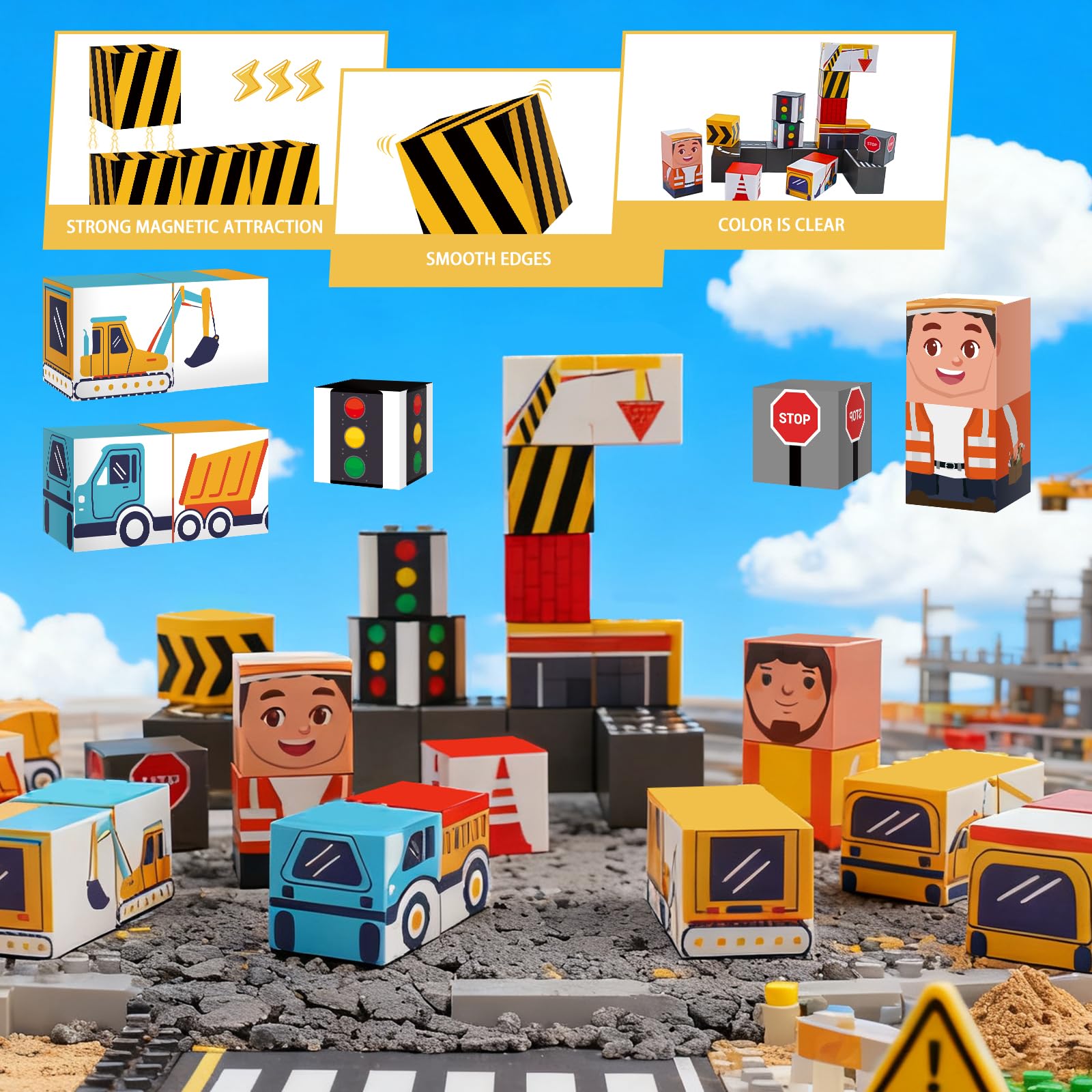 Silkovahamd Travel Magnetic Blocks Toys Portable, 40PCS Construction Magnet Building Tiles Road Trip Activities for Toddlers Kids Ages 3-8, STEM
