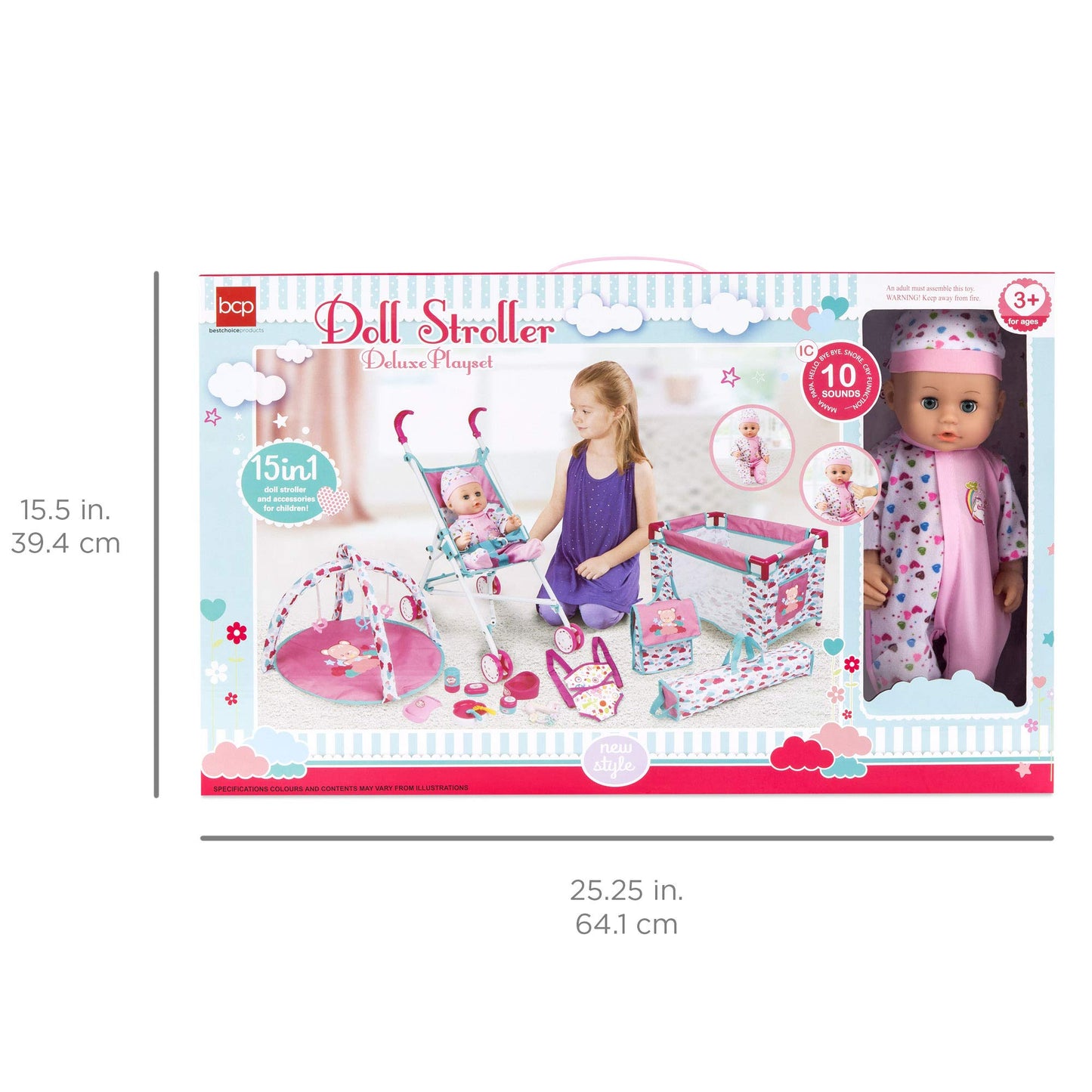 Best Choice Products Kids 15-Piece 13.5in Newborn Baby Doll Nursery Role Play Playset w/Stroller, Travel Cot, Play Mat, Travel Bag, Carrier, Seat