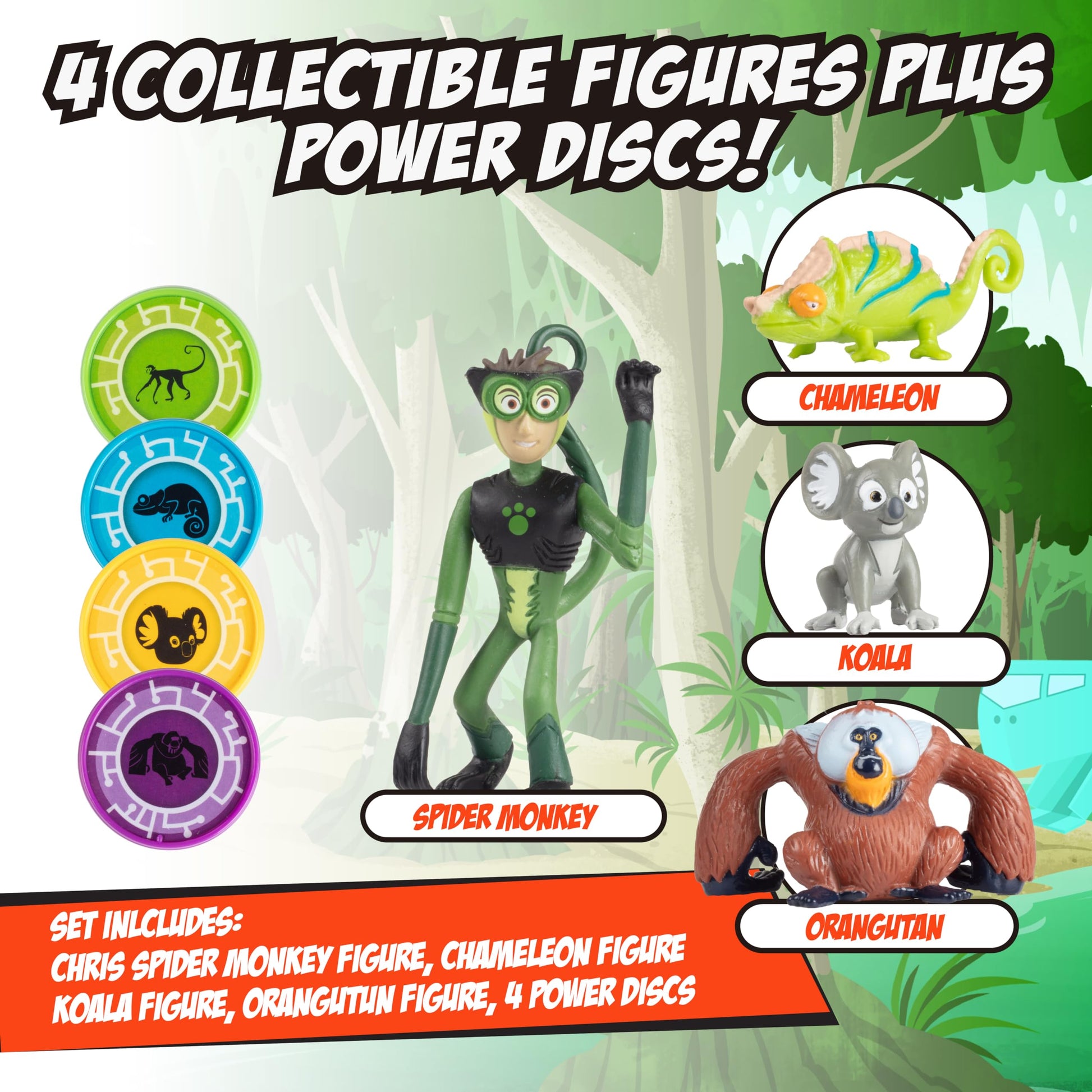 Wild Kratts Climbers Action Figure Collectible Figures & Discs (8pc) Includes 4 Creature Power Discs +4 Animals- Officially Licensed Toys