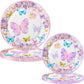 40 Pcs Butterfly Birthday Decorations Party Plates Spring Butterfly Disposable Paper Plates 4 Designs Tableware for Butterfly Theme Girls Baby Shower