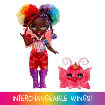 Rainbow High Littles Rainbow Fantasy Fairies + Pet - Astrid, Rainbow 5.5" Posable Small Doll & Fantasy Butterfly Pet with Interchangeable Fairy Wings