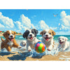 500 Piece Jigsaw Puzzle for Adults, Cute Puppies Playing on Beach with Colorful Ball and Ocean View, Summer Dog Puzzle for Family Game Night and Home