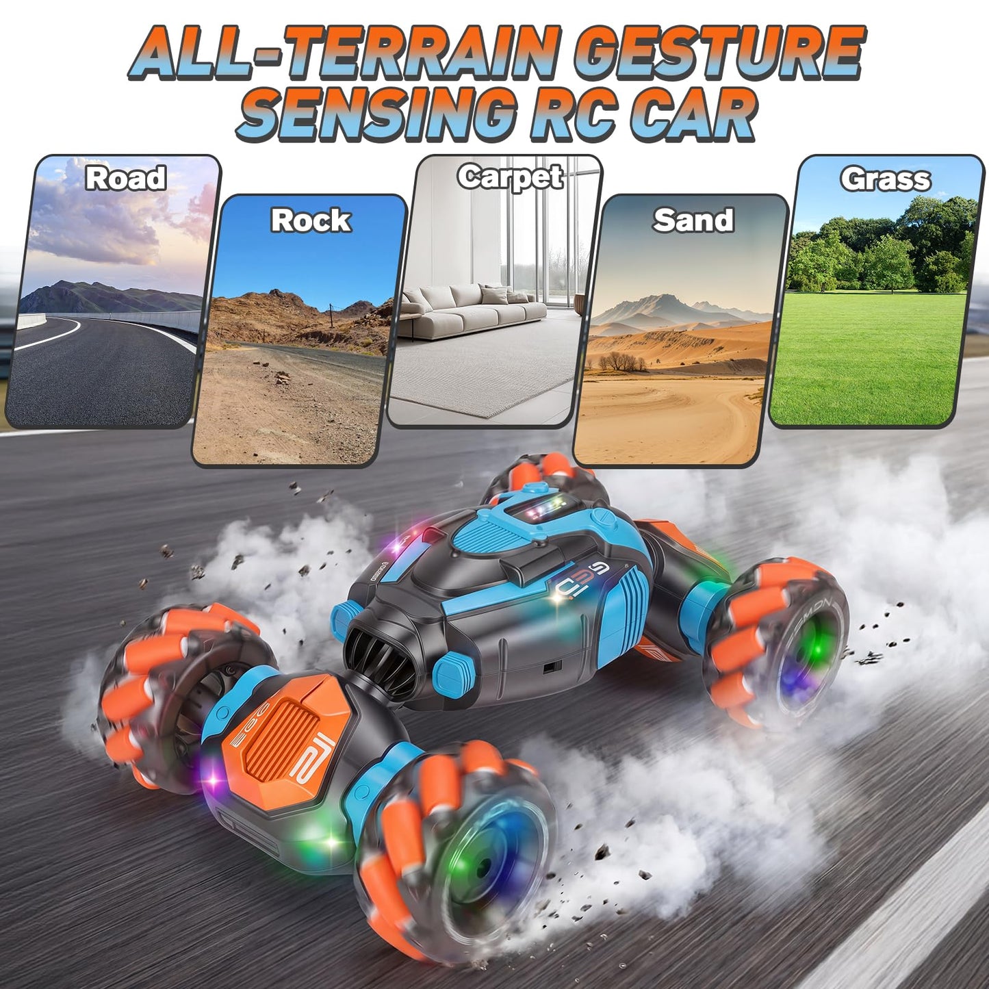 BotZilla Gesture Sensing RC Stunt Car - Boys Girls Toys Age 6-8-12, 4WD Hand Controlled Remote Control Twist Car with Light & Music,Cool Birthday