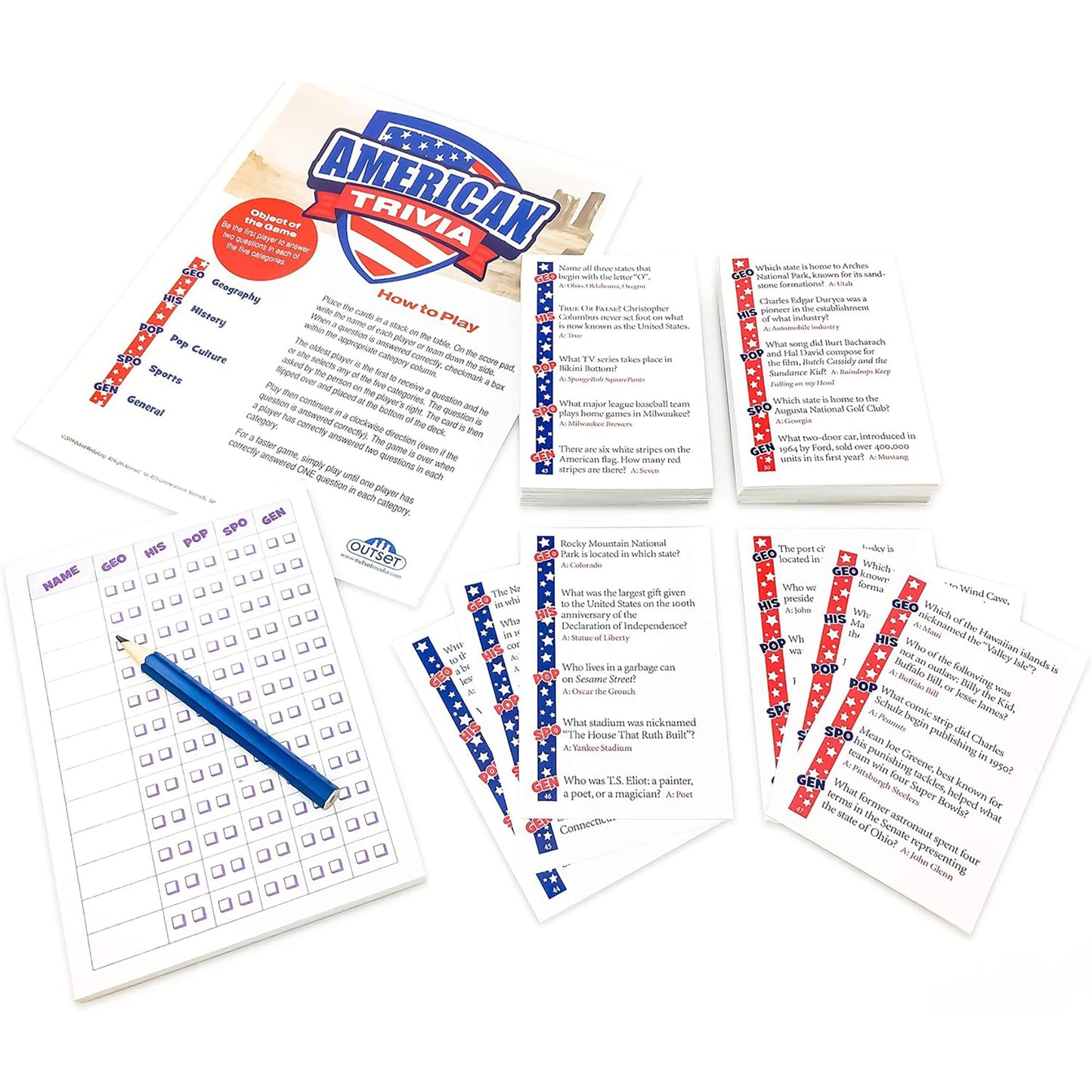 Outset Media American Trivia Game (Amazon Exclusive) - 5 Categories to Choose from and 1,000 Questions - for Ages 14 and up