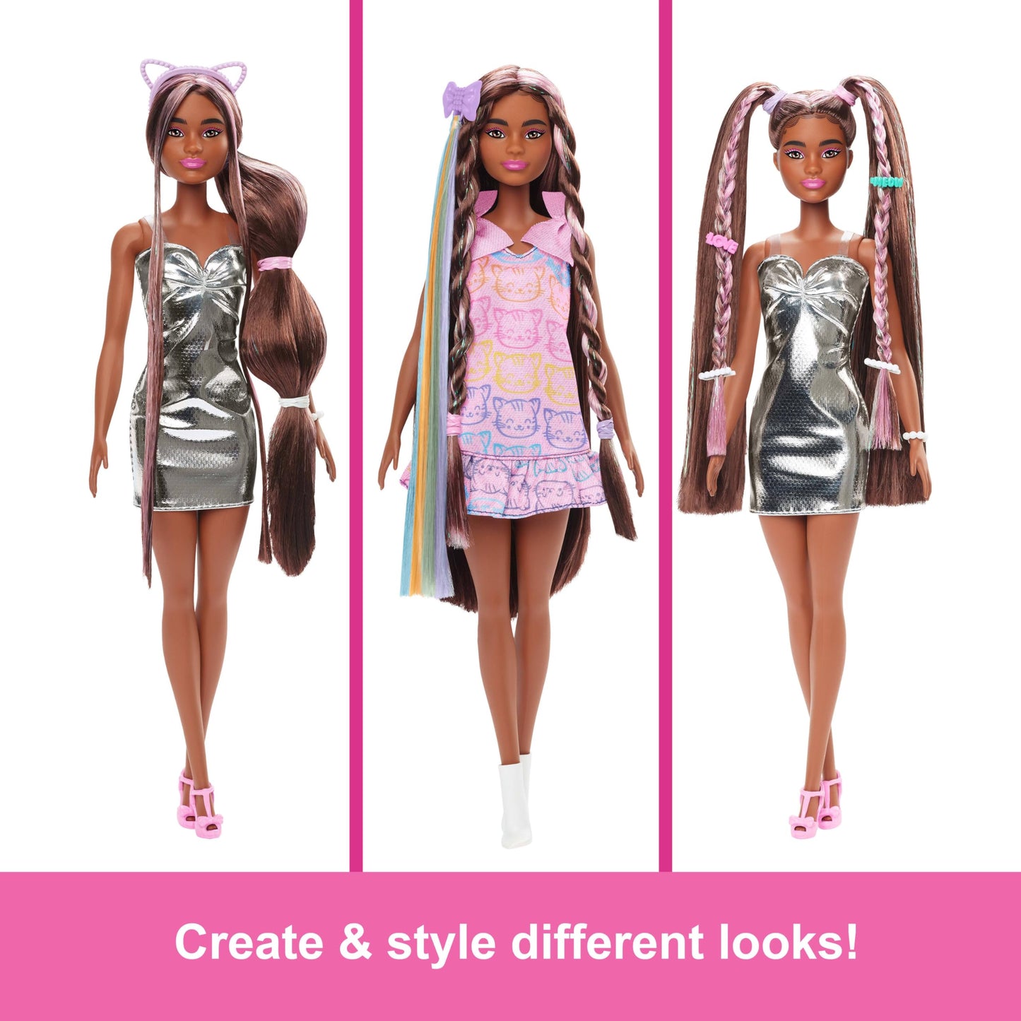 Barbie Fun & Fancy Fashion Doll & Accessories, with Extra-Long Black Hair & 2 Looks, Including Silver Dress & Hair Extension