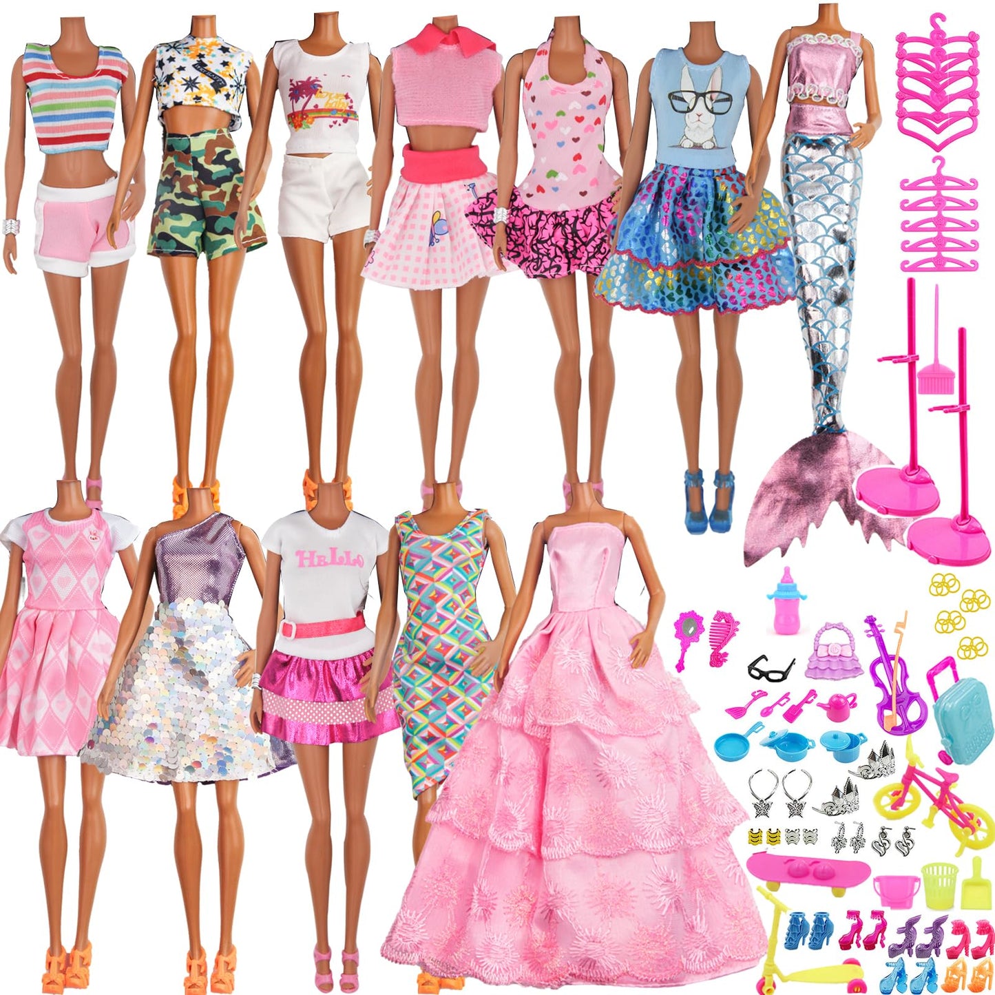 ZTWEDEN 90Pcs Doll Clothes and Accessories for 11.5 Inch Girl Dolls Set Contain 10 Different Handmade Party Grown Outfits, 1 Handmade Wedding Dress, 1
