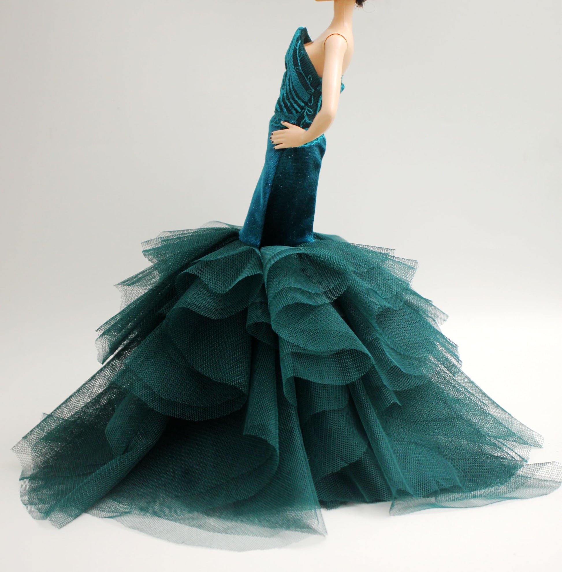 Cora Gu Handmade Emerald Velvet Gown Fit 12 inch Doll and Doll Not Included