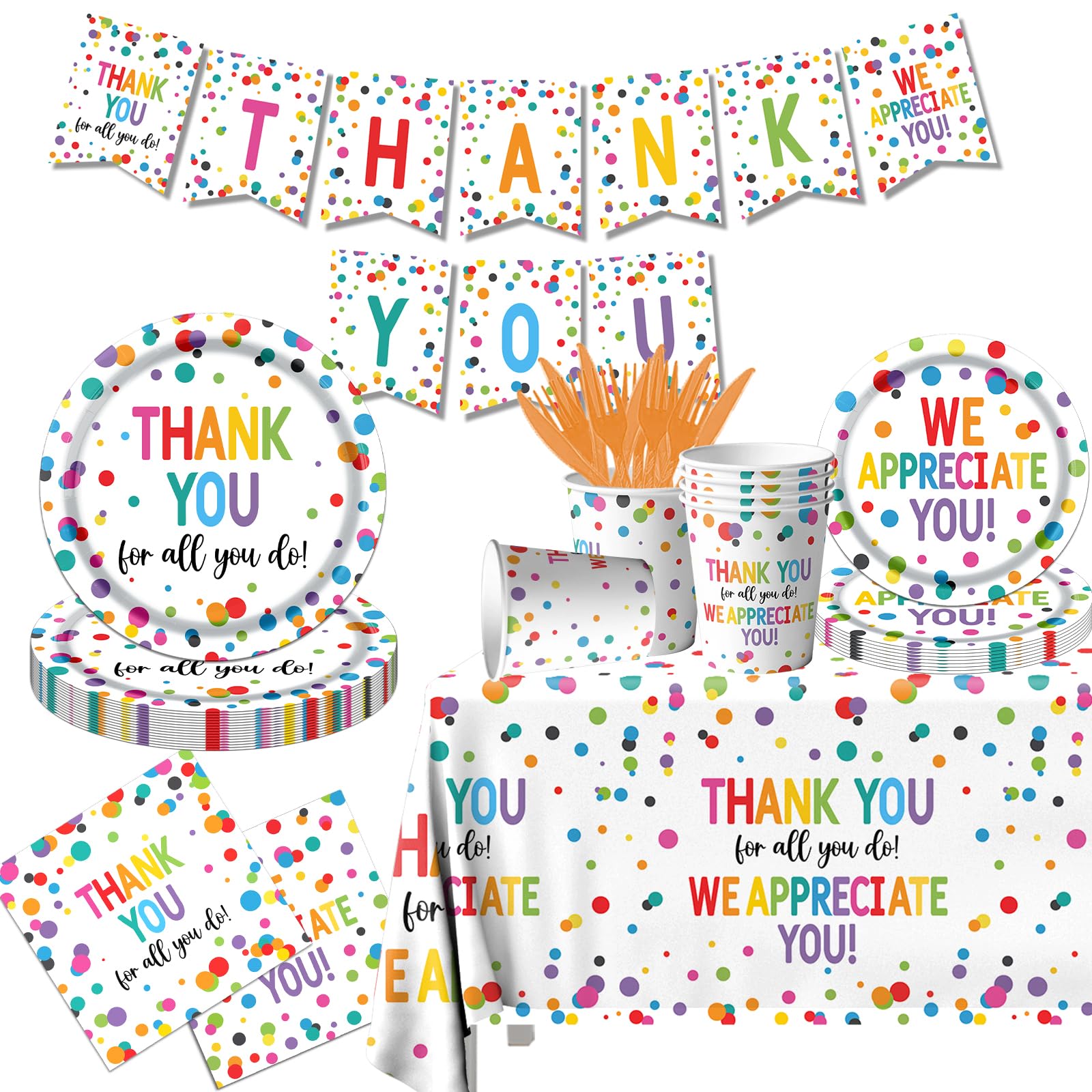 Thank You Party Plates and Napkin Decoration We Appreciate You Tableware Tablecloth Cups Banner Thank You for All You Do Employee Staff Appreciation