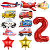 12pcs Transportation Truck Plane School Bus Fire Truck Police Car Ship Ambulance Submarine Birthday Number Foil Balloon for Transportation 2nd