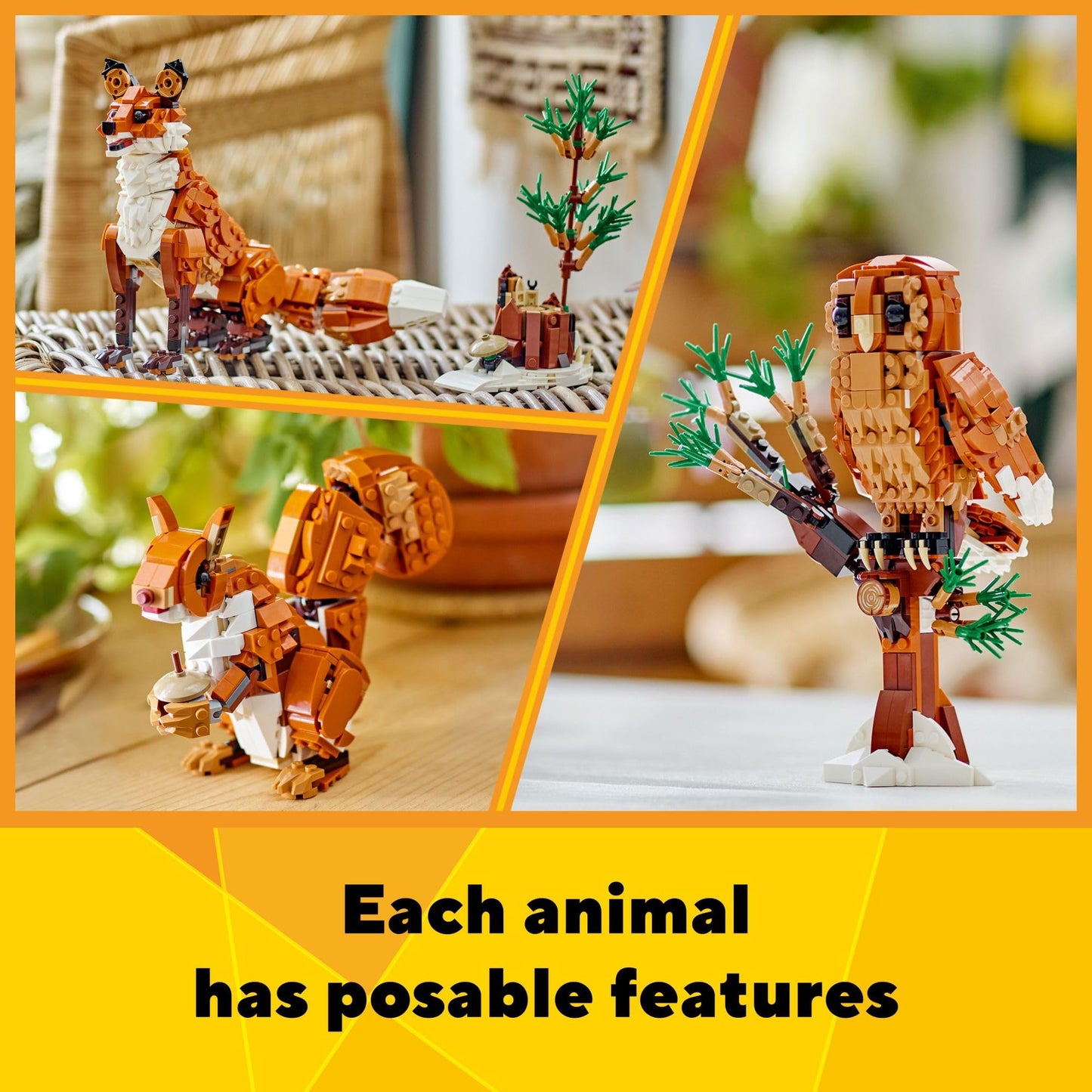 LEGO Creator 3 in 1 Forest Animals Red Fox Toys - Building Toys for Kids, Boys & Girls, Ages 9+ - W/ 3 Building Options into Fox, Owl, or Squirrel