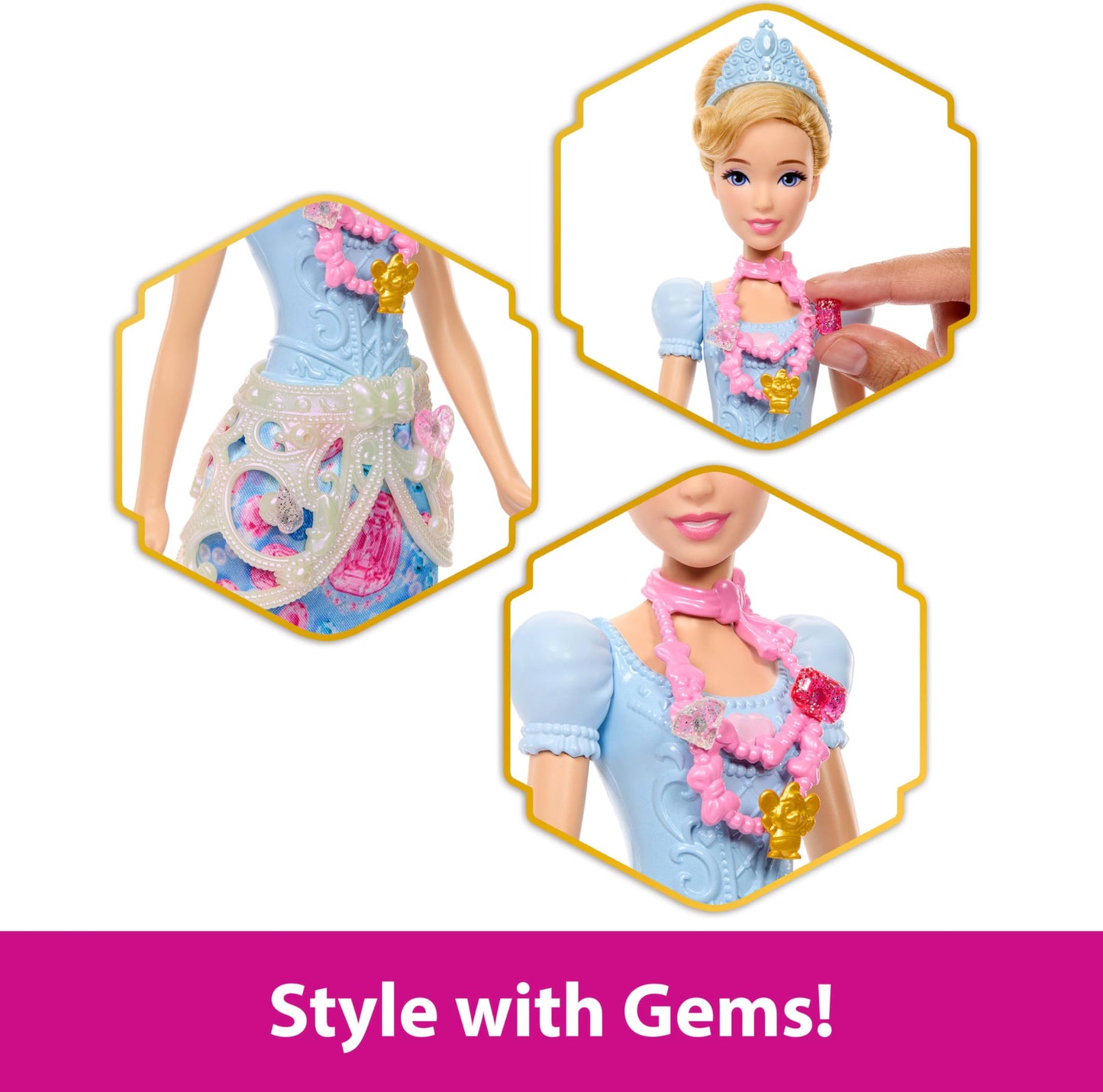 Mattel Disney Princess Cinderella Fashion Doll & Accessories with 8 Surprises, Including Heart Gem Box, Ring for Child & 9 Pieces, Inspired by Movie