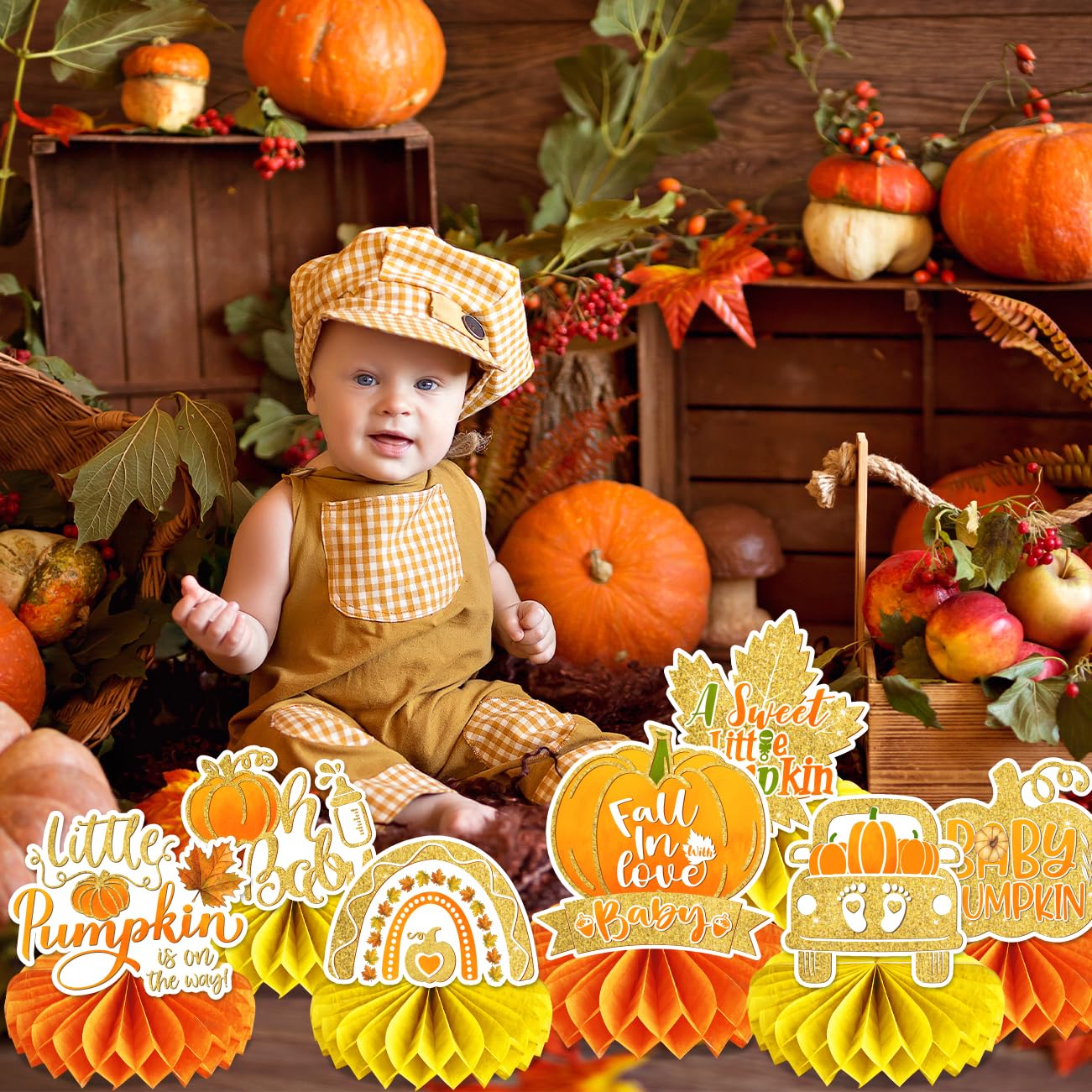 8 PCS Little Pumpkin Baby Shower Decorations Honeycomb Centerpieces Fall Theme Baby Shower Table Decorations Pumpkin Birthday Party Table Toppers