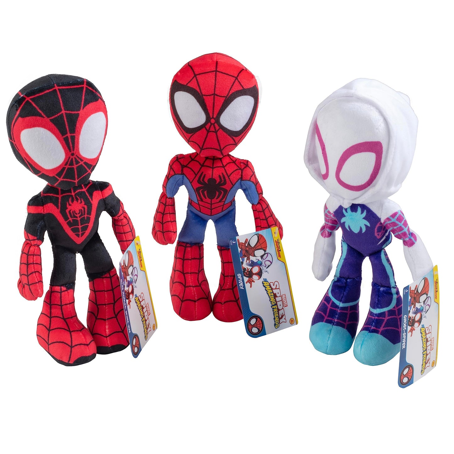 Marvel Spidey & His Amazing Friends 8" Plush 3-Pack Set - Spider-Man, Miles Morales, Gwen Stacy Ghost - Officially Licensed Stuffed Animal Toy Figures