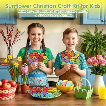 Fennoral 24 Pack God Says You are Sunflower Suncatcher DIY Craft Kit for Kids Religious Christian Bible Verse Hanging Window Ornaments Sunday School