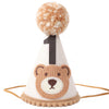 VAVAYAO Bear 1st Birthday Party Decorations - Teddy Bear Crown Outfit, Woodland Camping Theme, Cone Hat