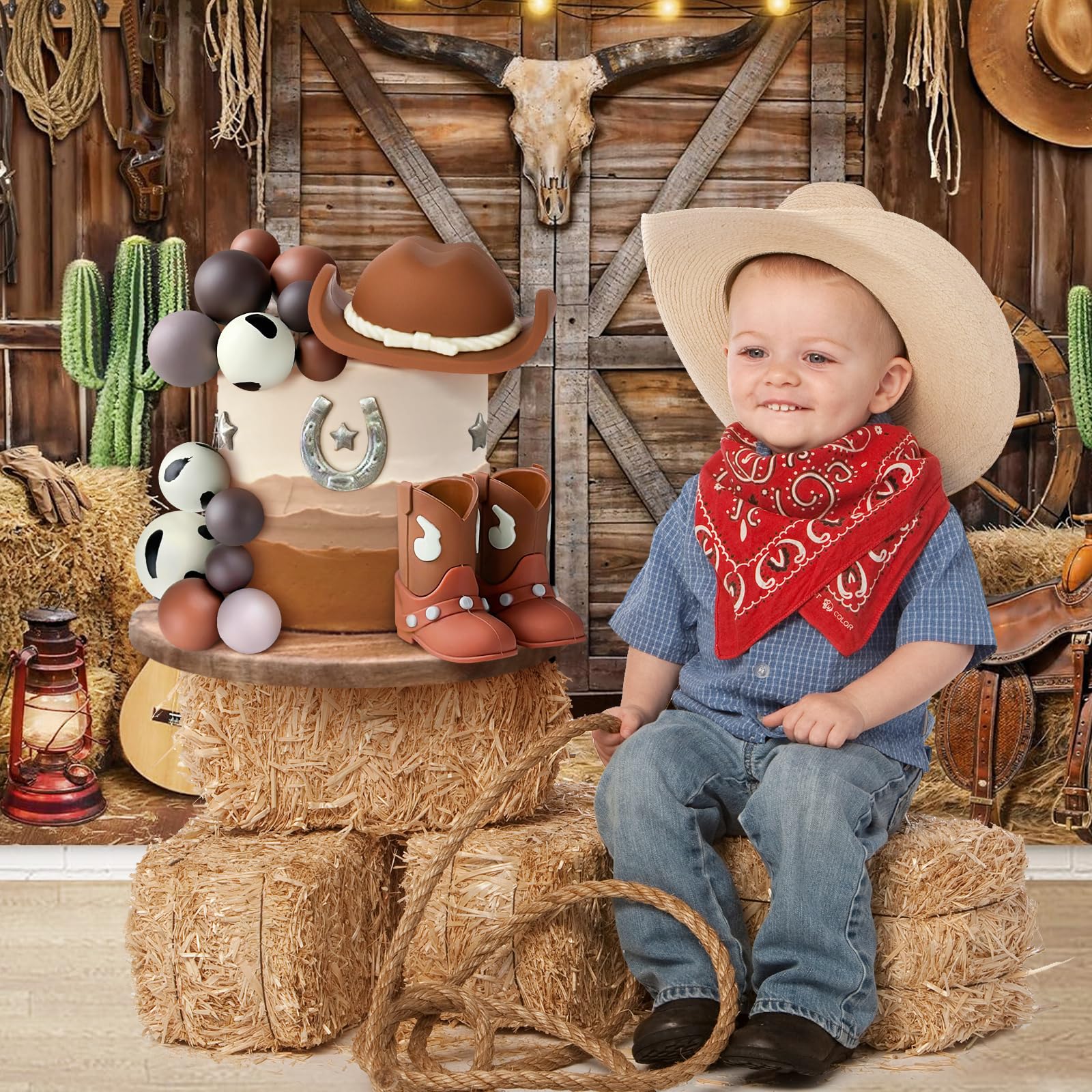 16PCS Cowboy Cake Topper Cowboy Hat and Boot Balls Cake Decorations Western Cowboy Birthday Baby Shower Party Decorations (Brown)