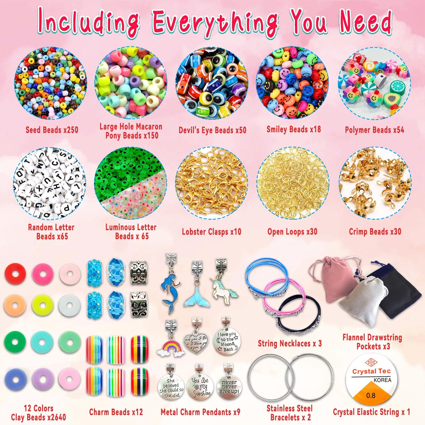 leitait Girls Toys Bracelet Making Kit -3400pcs Charm Jewelry Making Kit Supplies,Unicorn/Mermaid Crafts Birthday Christmas Gifts for Girls Ages 5 6 7