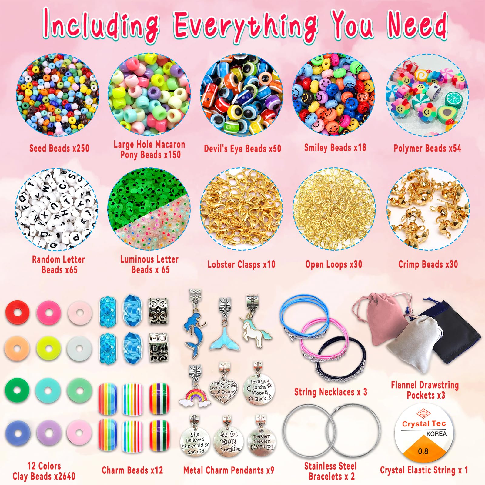 leitait Girls Toys Bracelet Making Kit -3400pcs Charm Jewelry Making Kit Supplies,Unicorn/Mermaid Crafts Birthday Christmas Gifts for Girls Ages 5 6 7