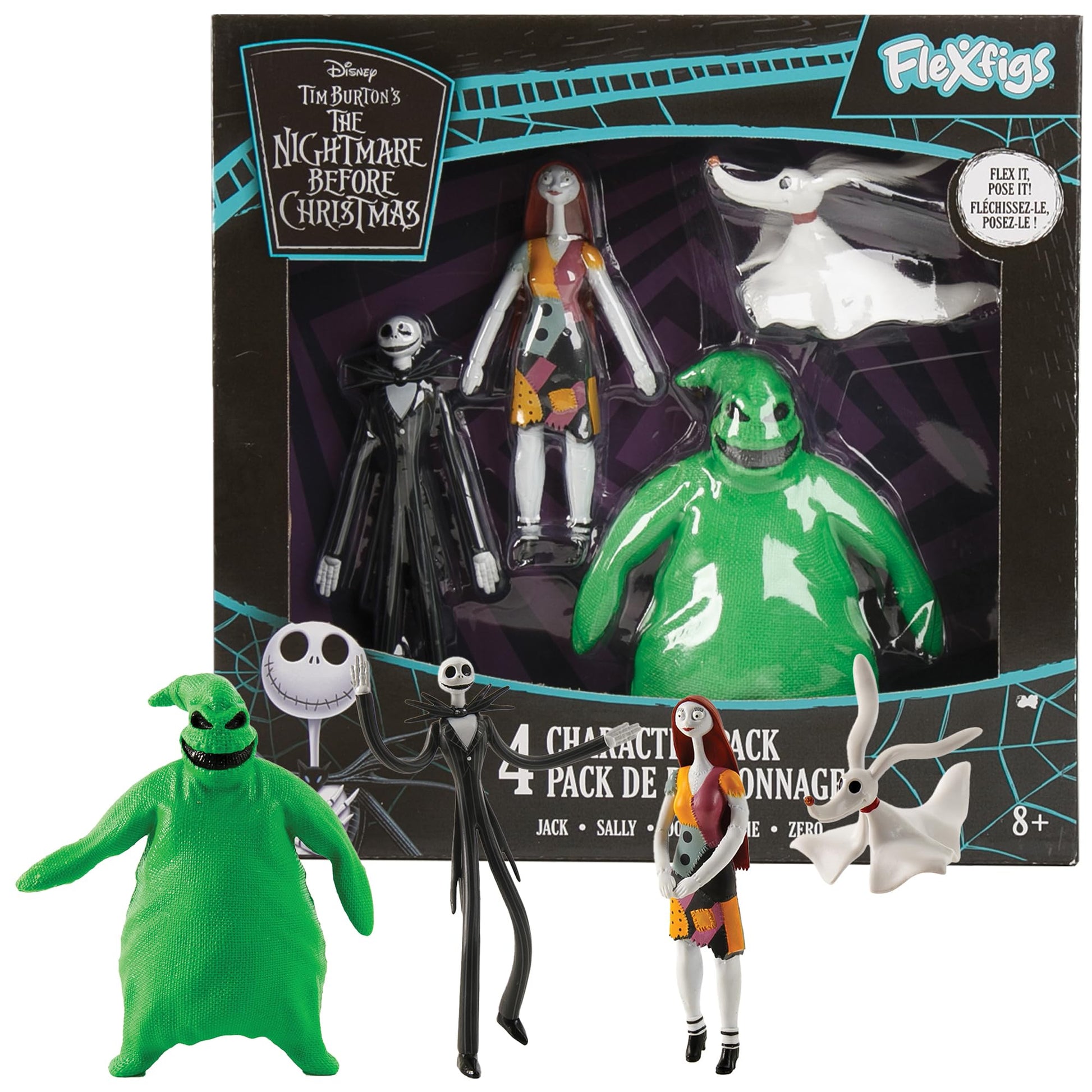 FleXfigs: Nightmare Before Christmas - 4 Character Pack - Articulated Action Figures, Flex It - Pose It!, Collectible Toy Miniatures, Kids Ages 3+