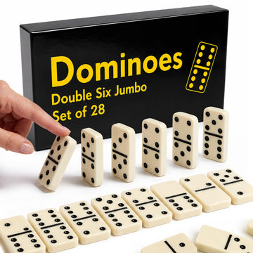CHH Black/Cream Color Double 6 Jumbo Size Domino Tiles - Premium Set of 28 Ivory Dominoes - Classic Family Game in Cardboard Box