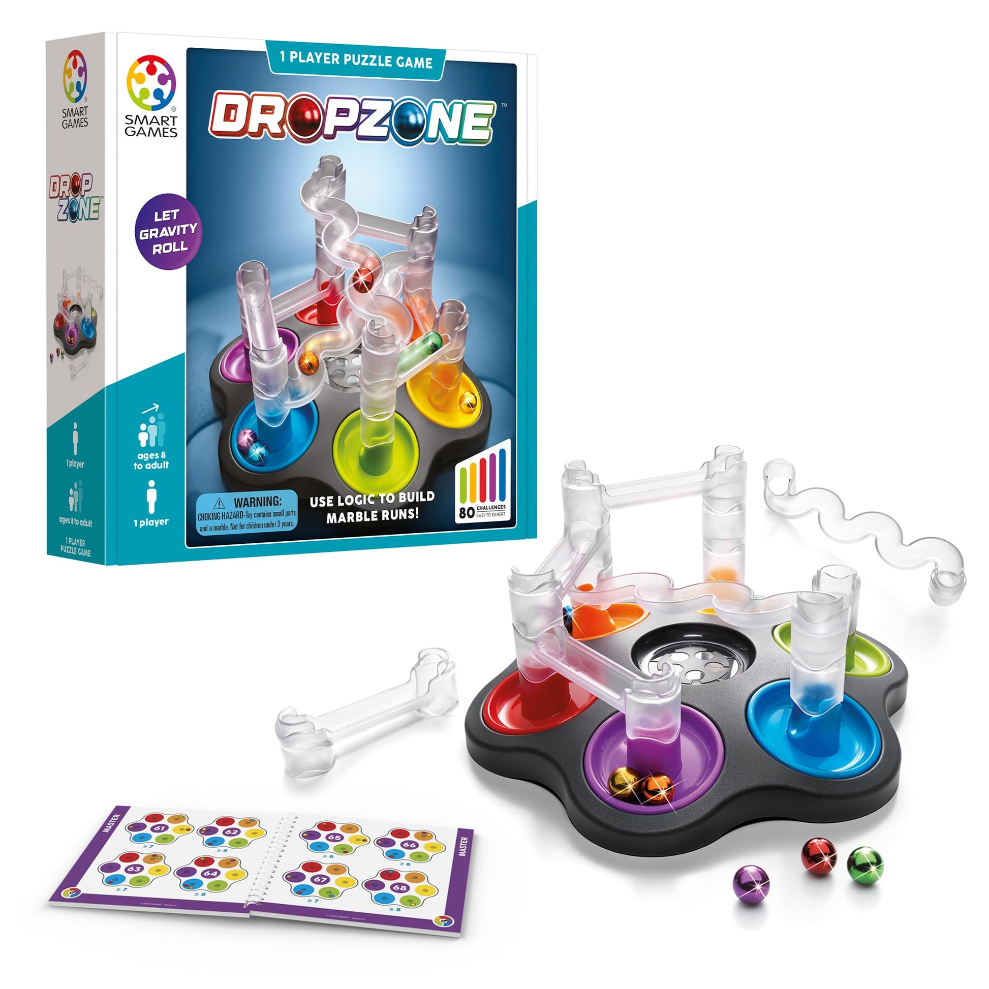 SmartGames Drop Zone - Gravity-Powered Logic Puzzle with 80 Challenges for Ages 8+