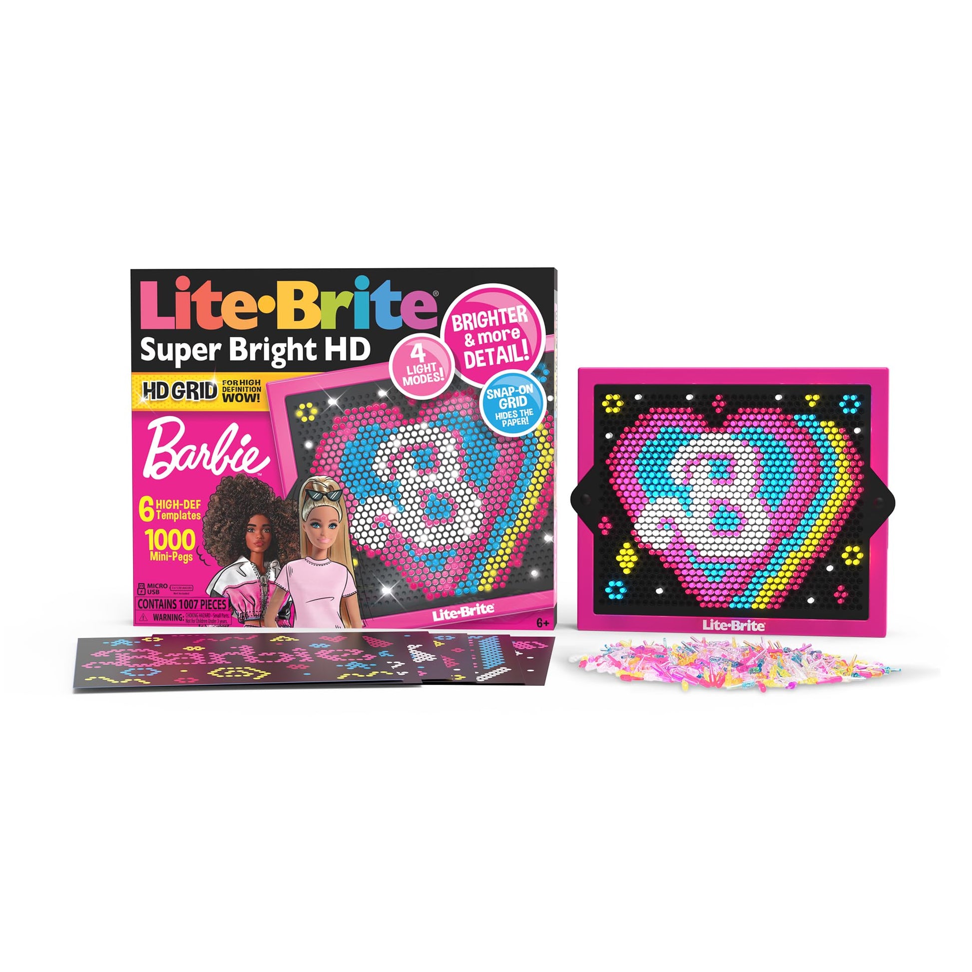 Lite Brite Super Bright HD, Barbie Edition - Creative Retro Light-Up Screen - Educational Play for Children, Enhances Creativity, Gift for Girls