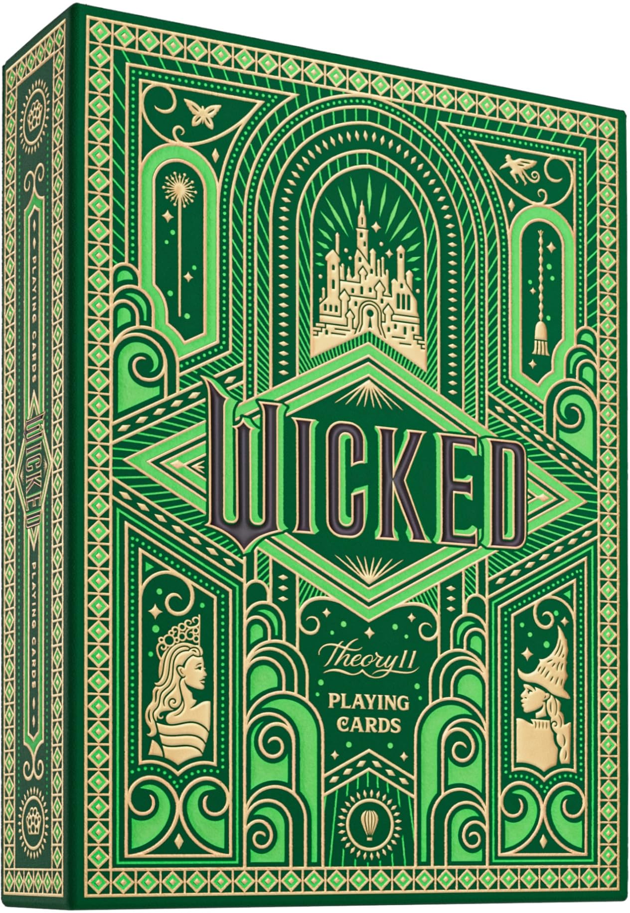 theory11 Wicked Playing Cards - Green Gold Oz Theme Poker Deck with Glinda & Elphaba Artwork, Magic, Cardistry, Game Night, Theater Fan Gift for Card