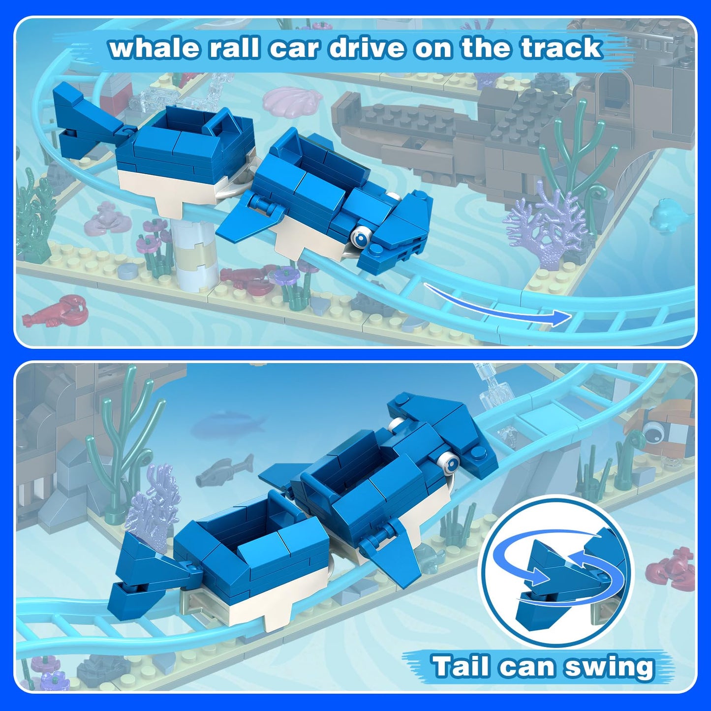 Roller Coaster Set, Ocean Roller Coaster Building Toy Set Explorer Ship, Deep Sea Boat Creatures, Sea Animal Toys Gifts for 6+ Year Old