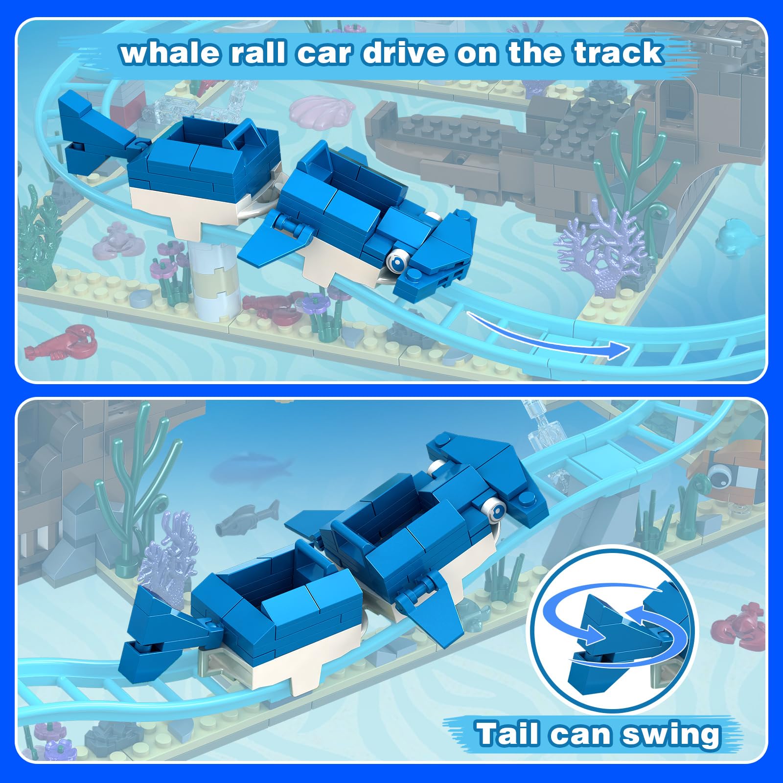 Roller Coaster Set, Ocean Roller Coaster Building Toy Set Explorer Ship, Deep Sea Boat Creatures, Sea Animal Toys Gifts for 6+ Year Old