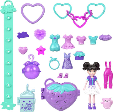 Polly Pocket Dolls & Pets Bracelet Keychain Playset, Fruit Themed Fashion Accessories and Bag Charms, Wearable Compact (Styles May Vary)