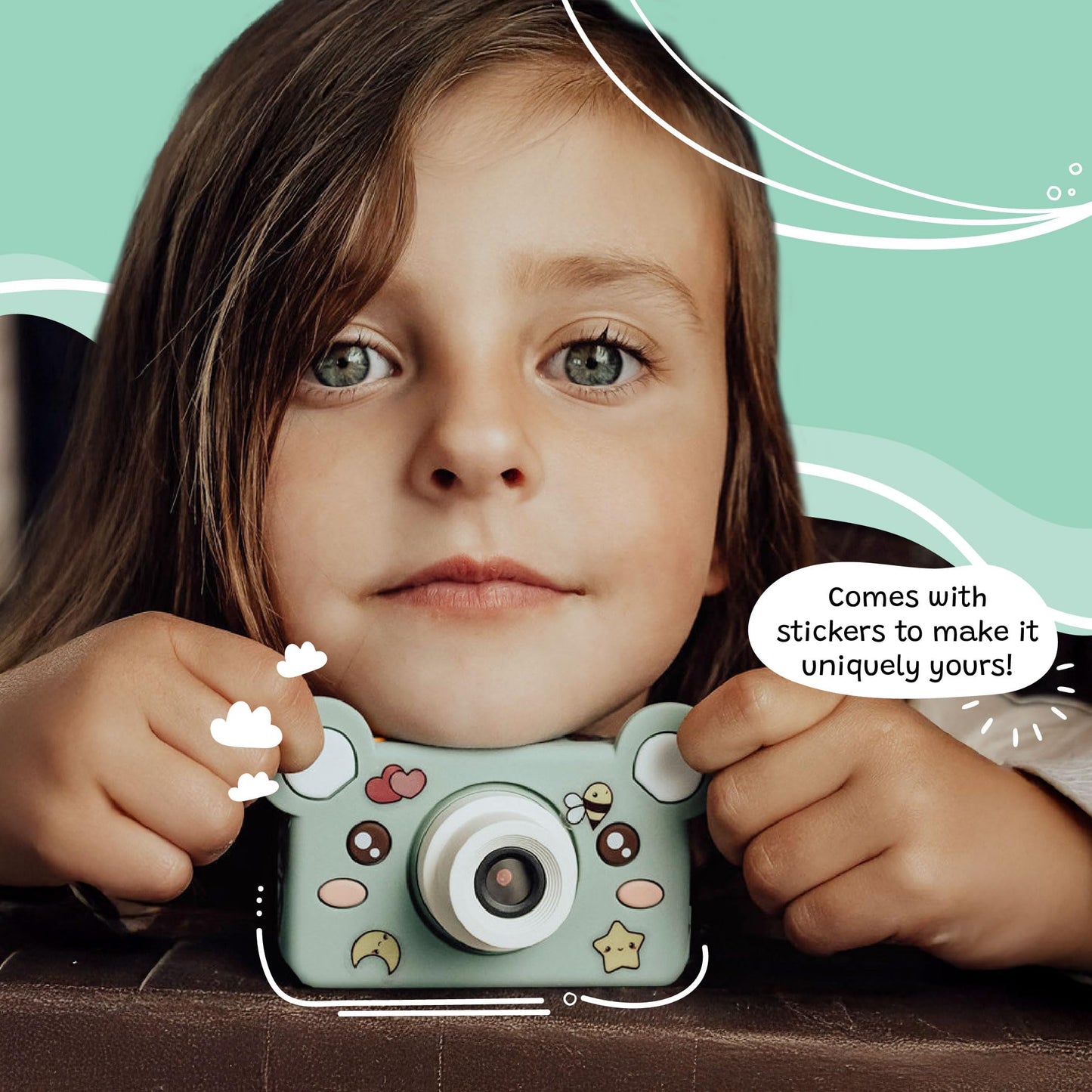kiimento Kids Digital Camera & Video Camcorder, Soft BPA-Free Silicone Casing, 32GB Memory Card - Model C - Mikayo The Bear