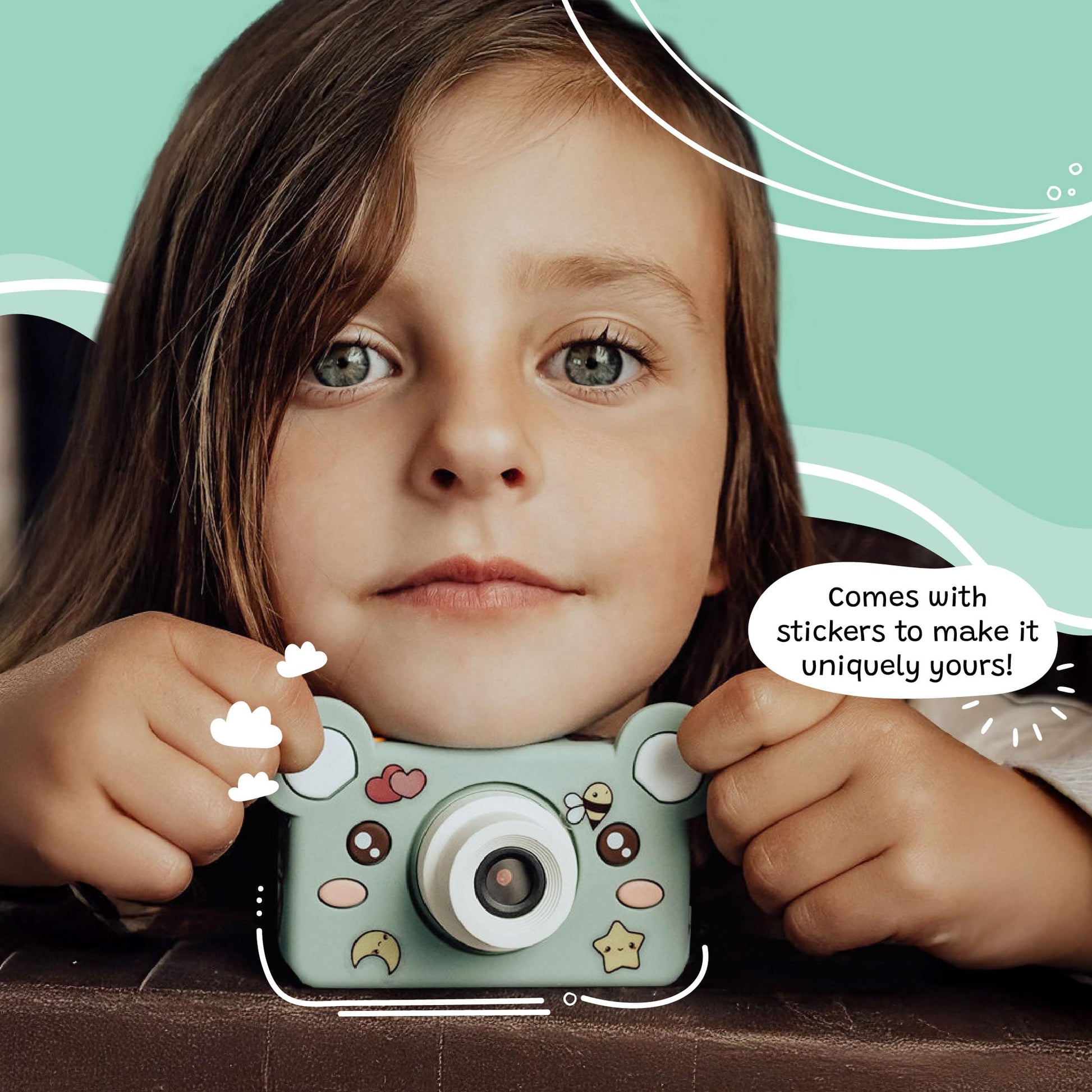 kiimento Kids Digital Camera & Video Camcorder, Soft BPA-Free Silicone Casing, 32GB Memory Card - Model C - Mikayo The Bear